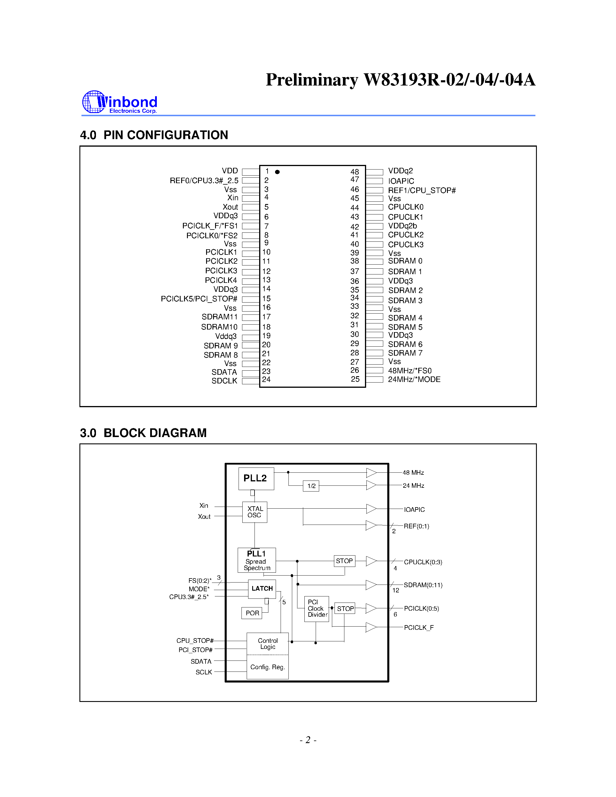 Datasheet W83193R-02 - 83.3 MHZ 3-DIMM CLOCK page 2