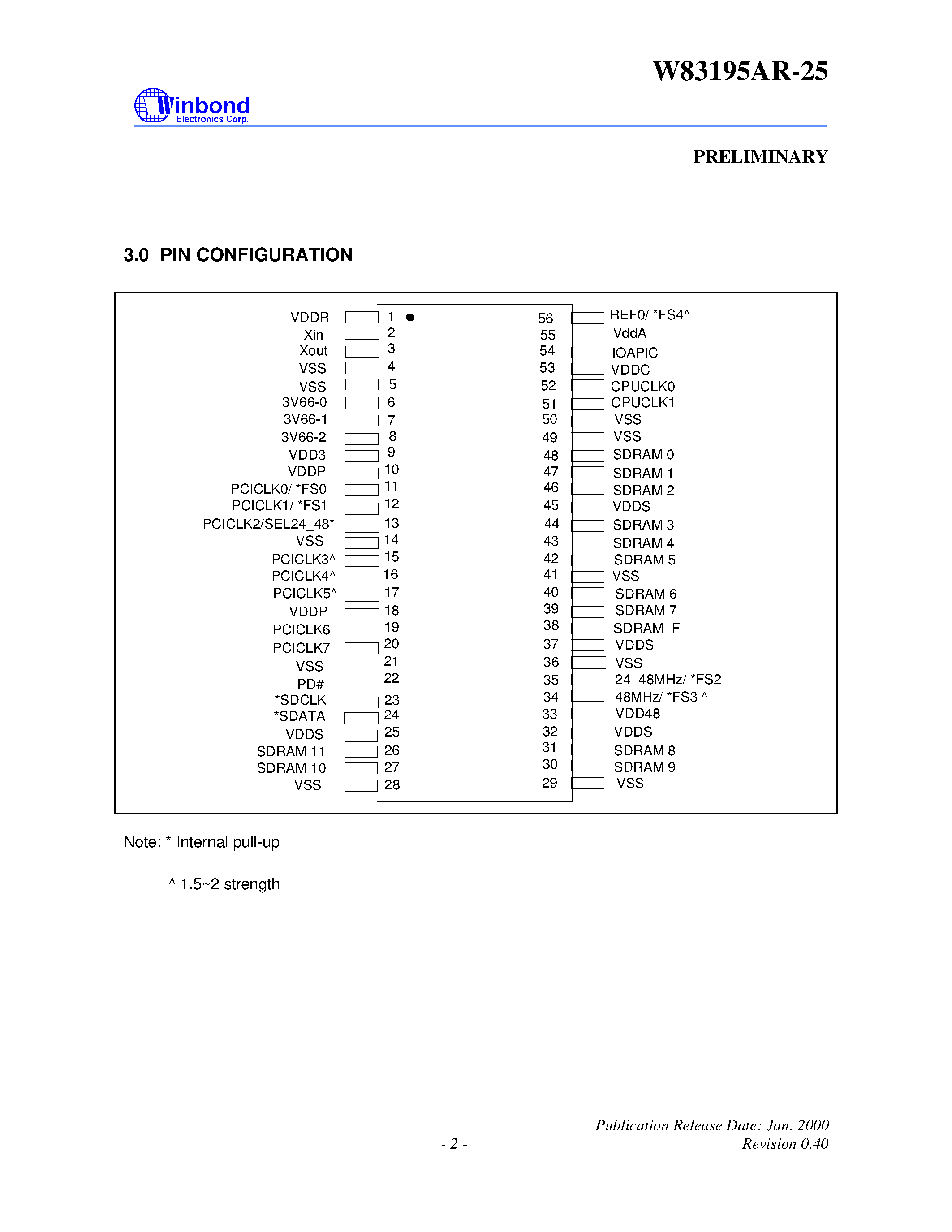 Datasheet W83195AR-25 - 200MHZ 3-DIMM CLOCK FOR SOLANO CHIPSET page 2