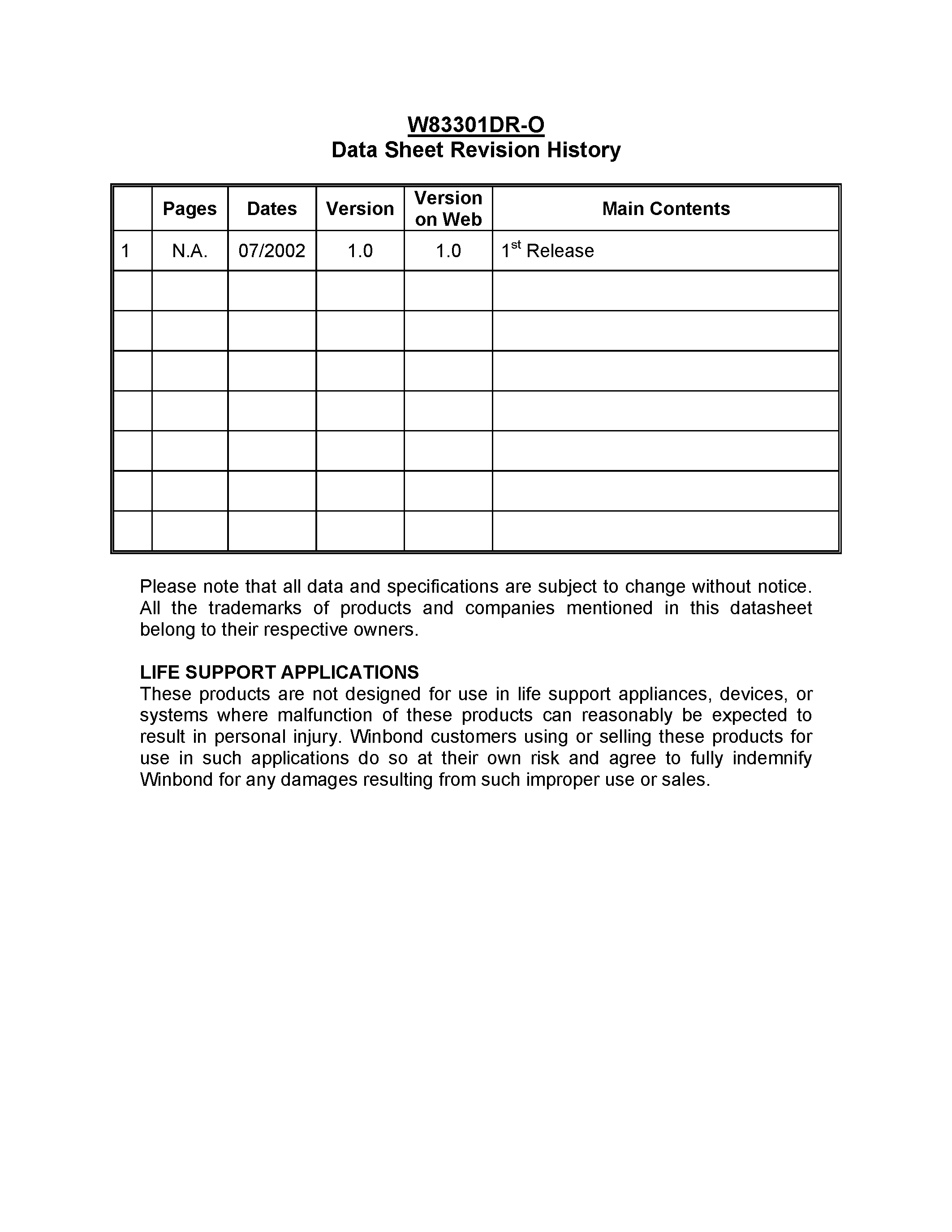 Datasheet W83301DR-O - ACPI-STR Controller page 2