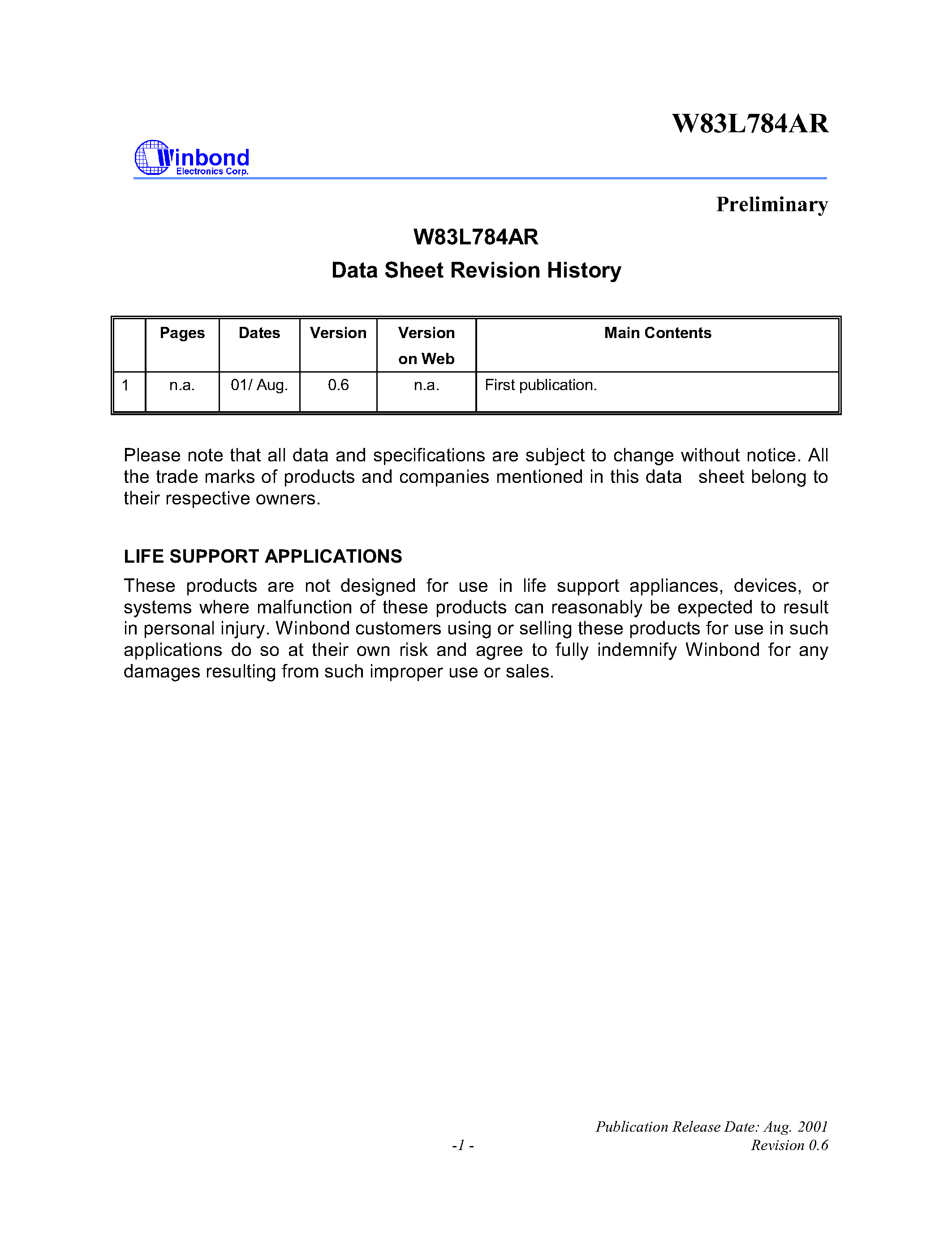 Datasheet W83L784AR - WINBOND H/W MONITORING IC page 2