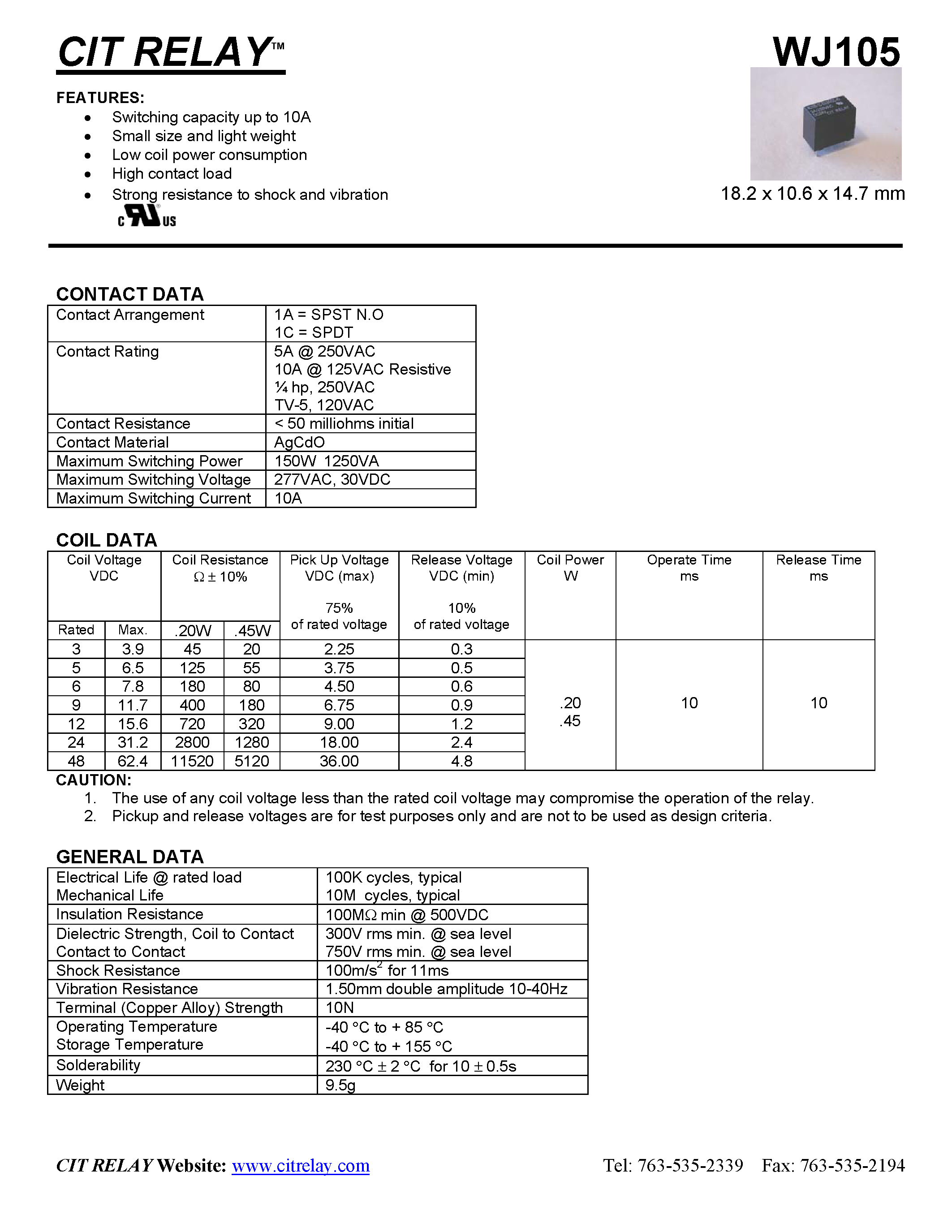 Datasheet WJ105 - CIT RELAY WJ105 page 1