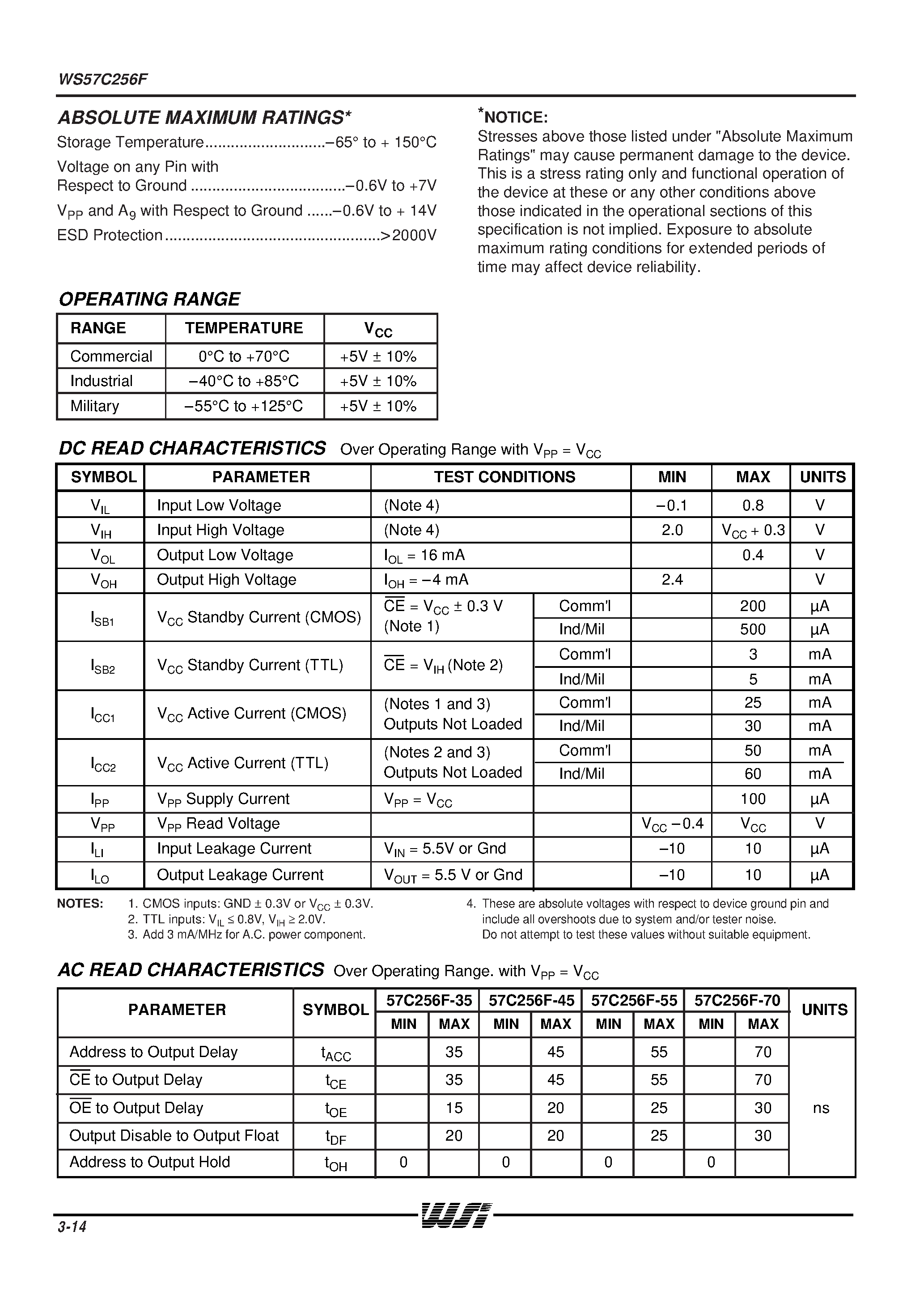 Datasheet WS57C256F-55T page 2 Datasheet WS57C256F-55T - HIGH SPEED 32K x 8 CMOS EPROM page 2