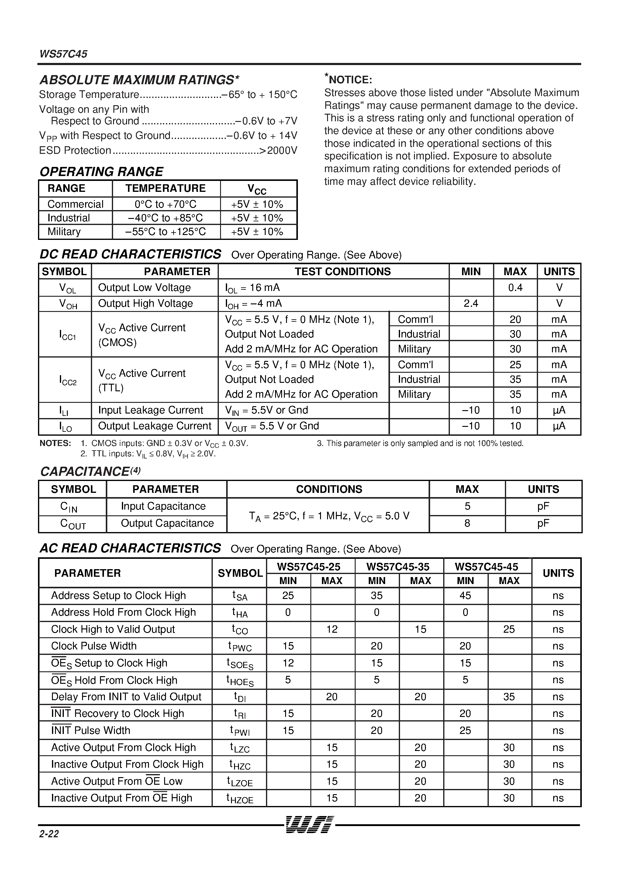 Datasheet WS57C45-35KMB - HIGH-SPEED 2K x 8 REGISTERED CMOS PROM/RPROM page 2