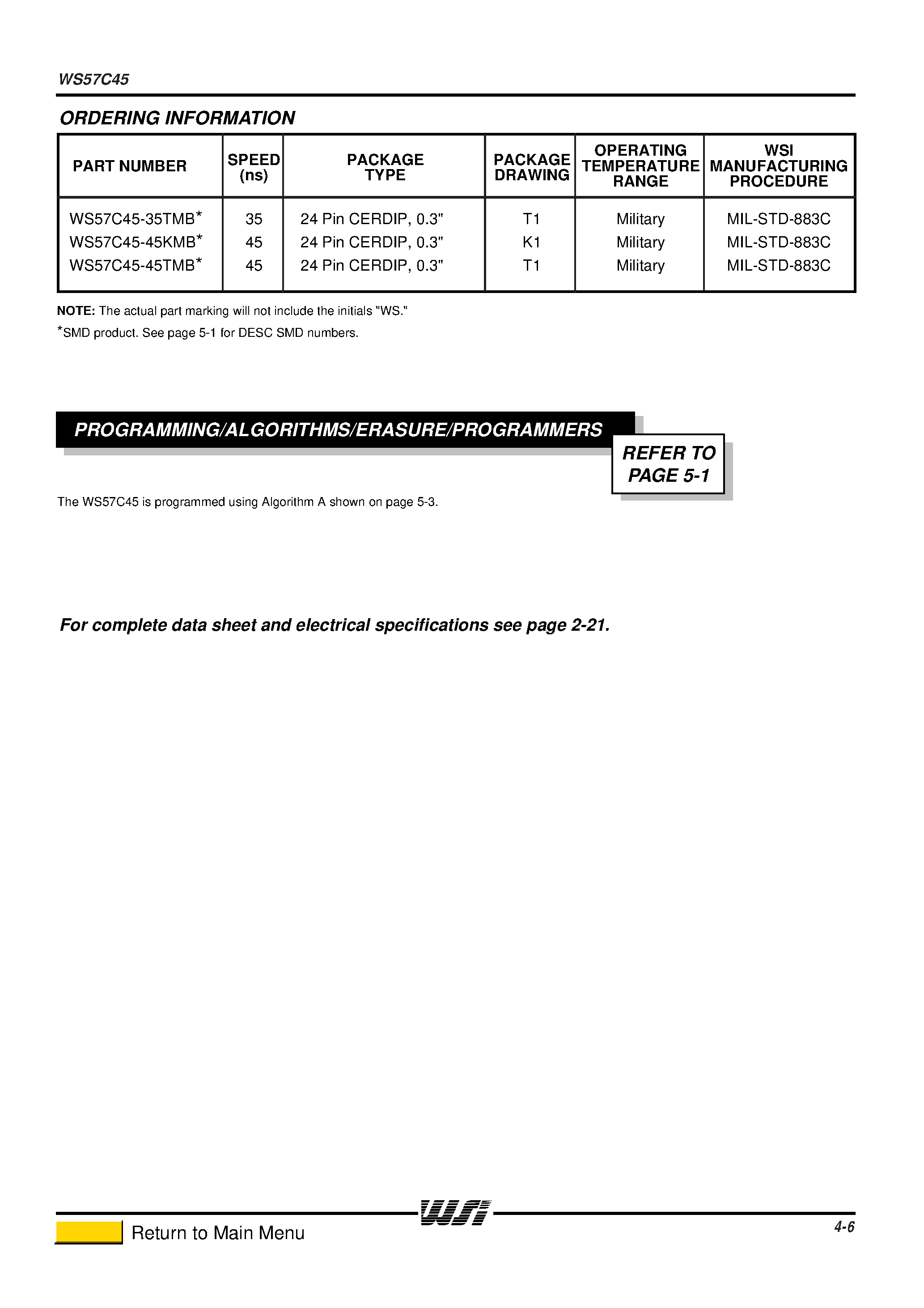 Datasheet WS57C45-45TMB - HIGH-SPEED 2K x 8 REGISTERED CMOS PROM/RPROM page 2