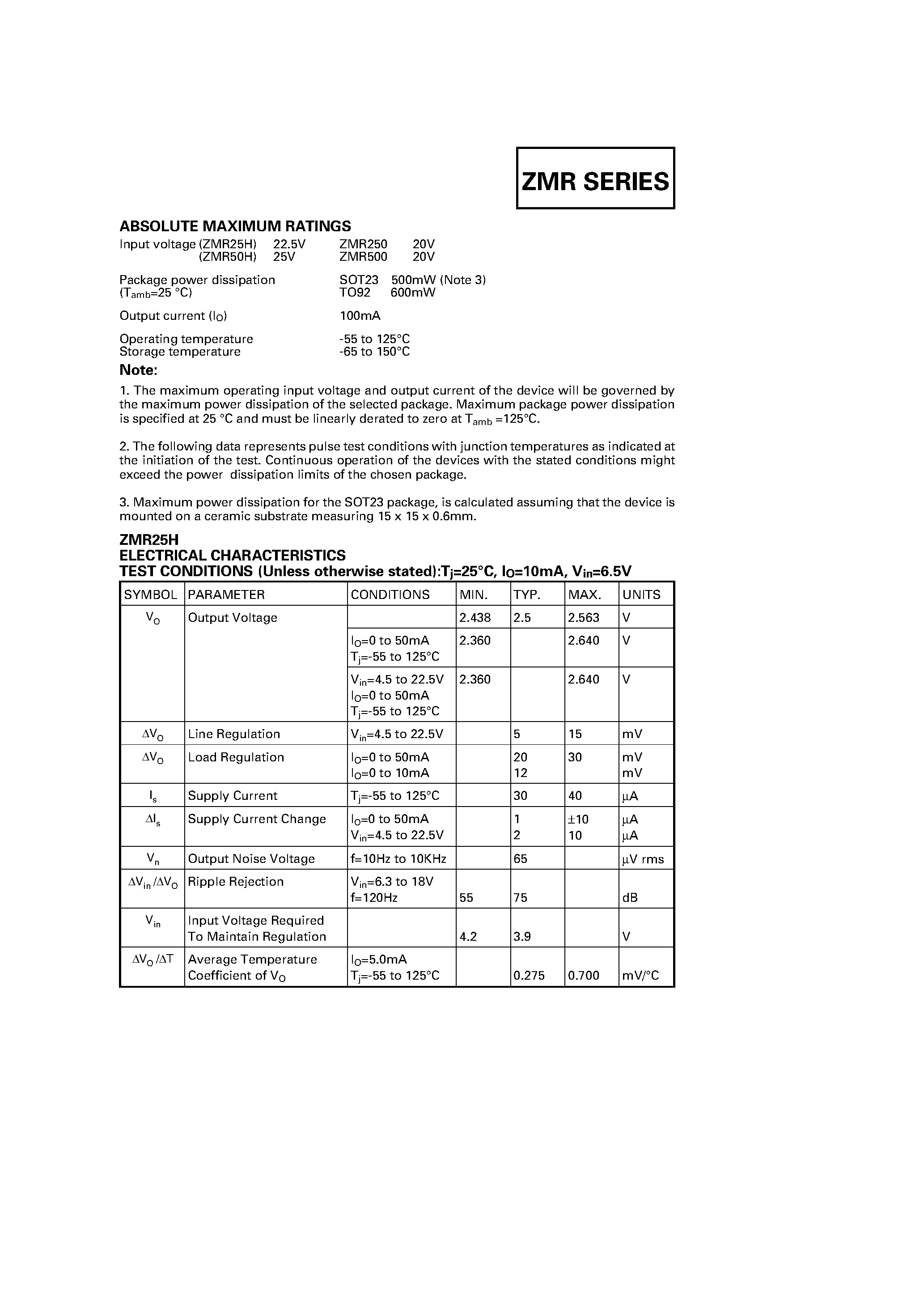 Datasheet ZMR - FIXED 2.5 AND 5 VOLT MINIATURE VOLTAGE REGULATORS page 2