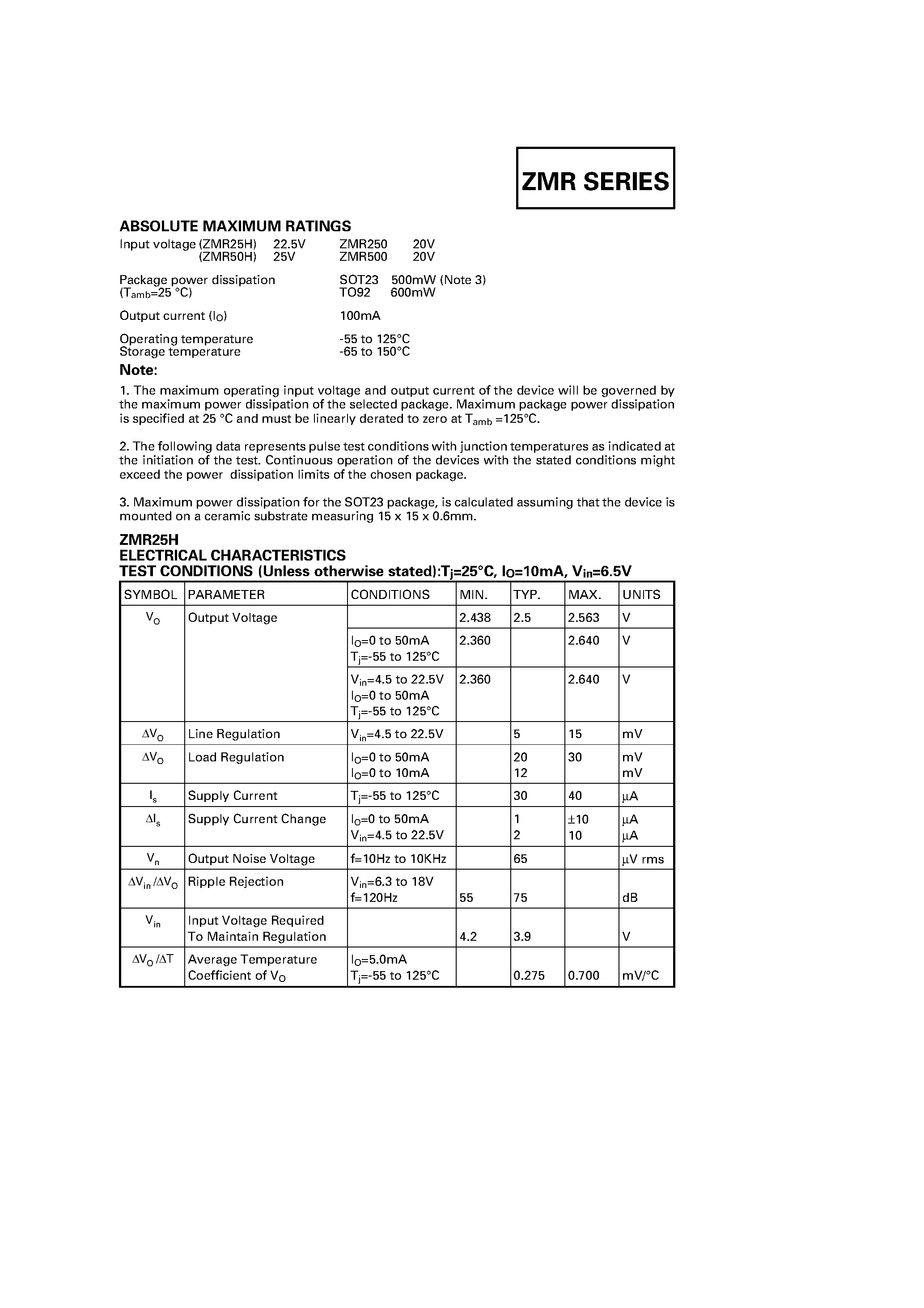 Datasheet ZMR50HF page 2 Datasheet ZMR50HF - FIXED 2.5 AND 5 VOLT MINIATURE VOLTAGE REGULATORS page 2