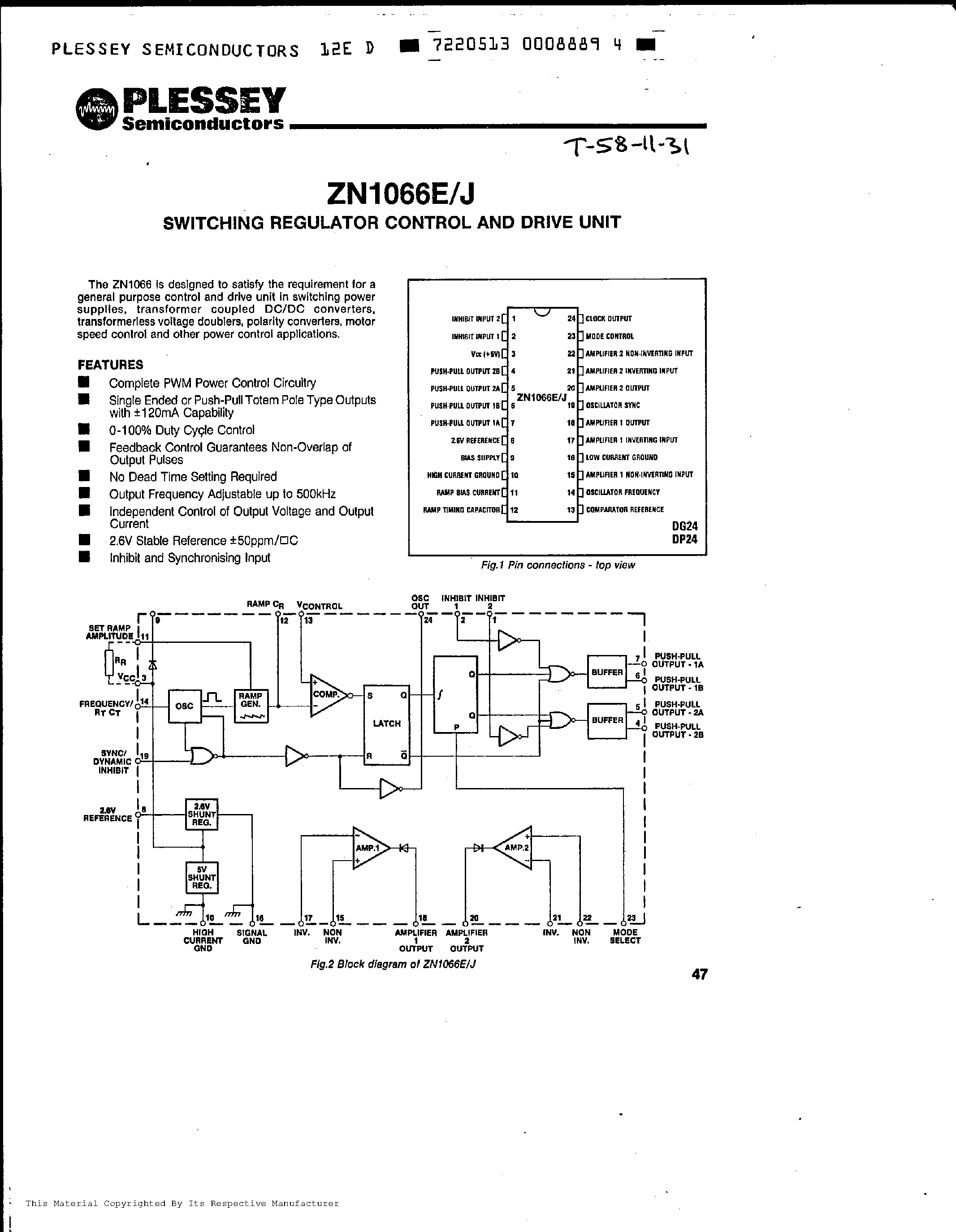 Datasheet ZN1066 - SWITCHING REGULATOR CONTROL AND DRIVE UNIT page 2