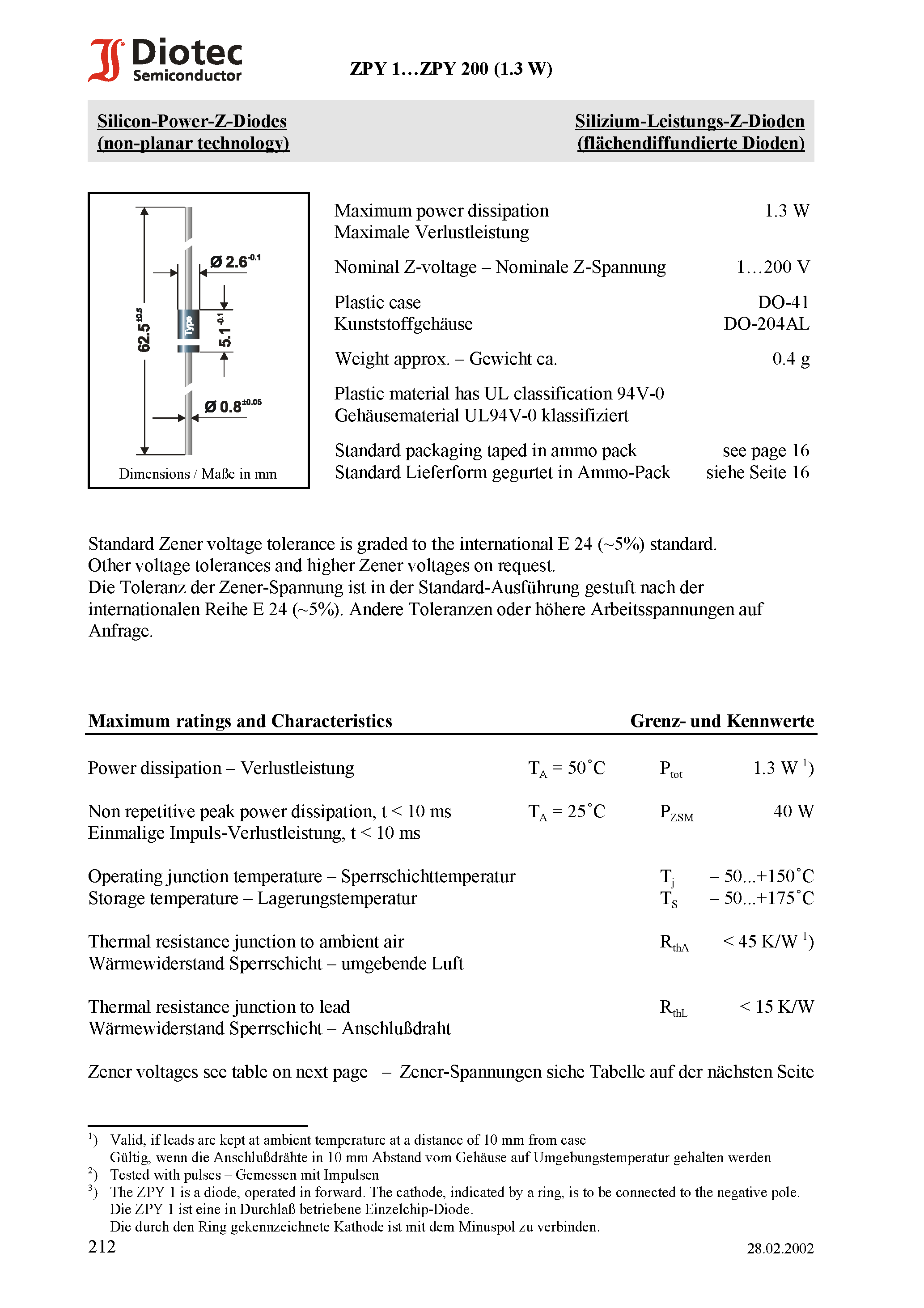 Datasheet ZPY68 page 1 Datasheet ZPY68 - Silicon-Power-Z-Diodes (non-planar technology) page 1