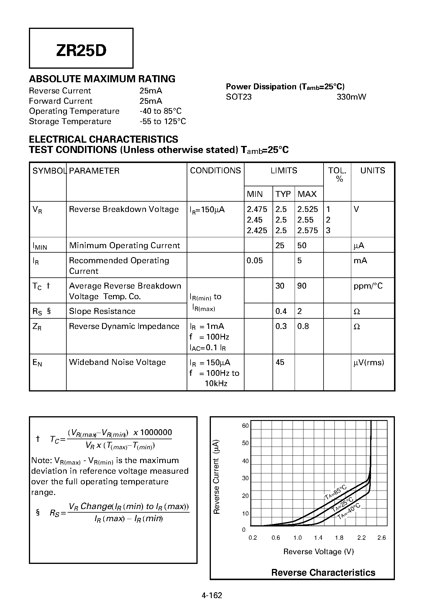 Даташит ZR25D - PRECISION 2.5 VOLT MICROPOWER VOLTAGE REFERENCE страница 2