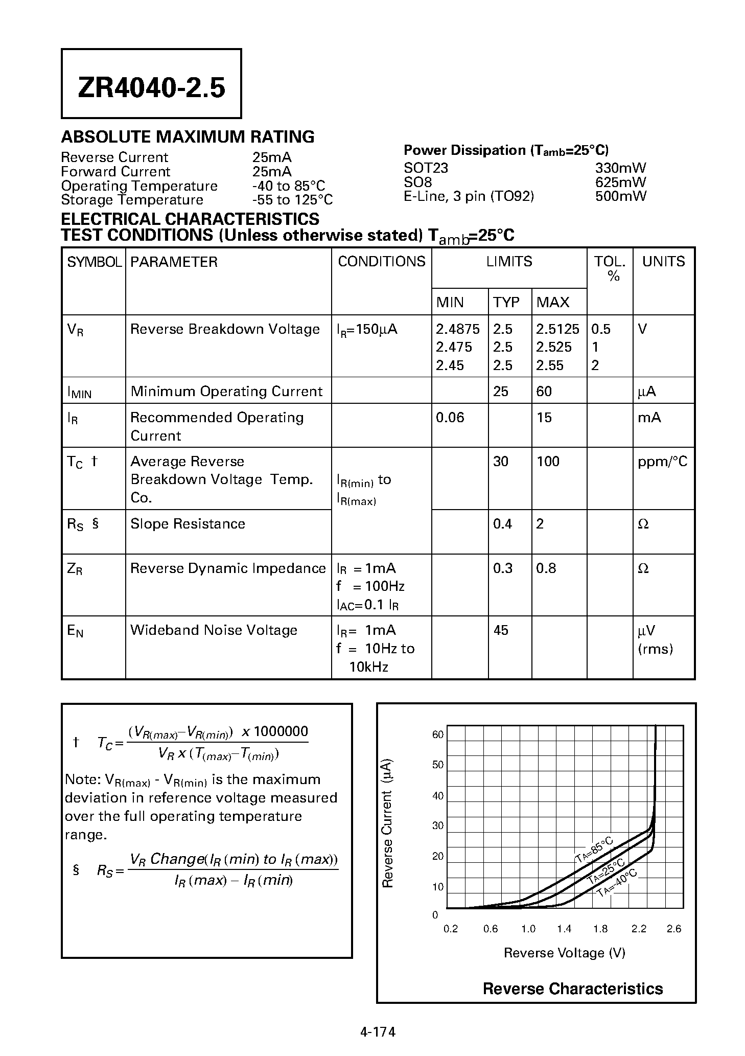 Datasheet ZR404005N825 page 2 Datasheet ZR404005N825 - PRECISION 2.5 VOLT MICROPOWER VOLTAGE REFERENCE page 2