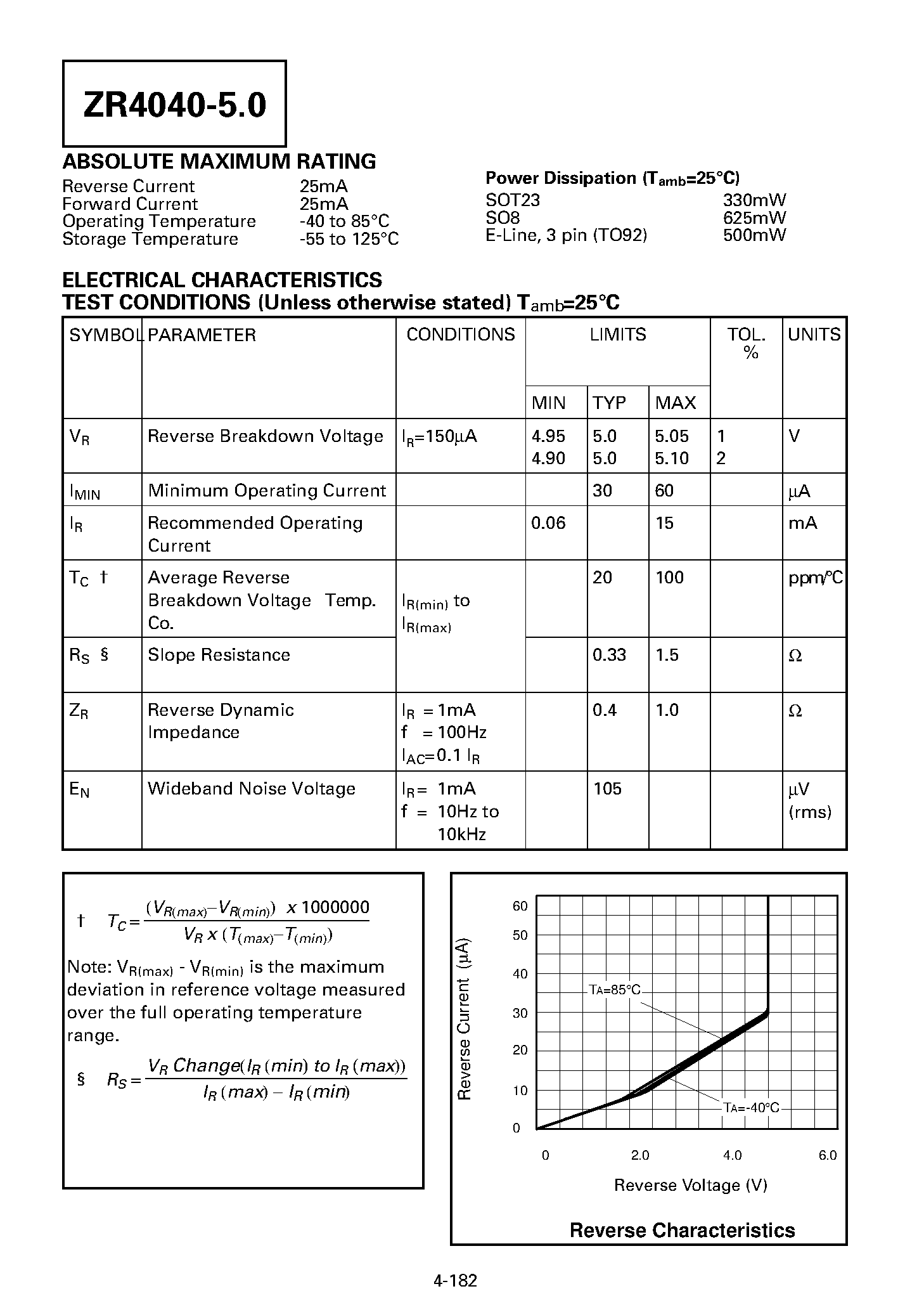 Datasheet ZR40401R50 page 2 Datasheet ZR40401R50 - PRECISION 5.0 VOLT MICROPOWER VOLTAGE REFERENCE page 2