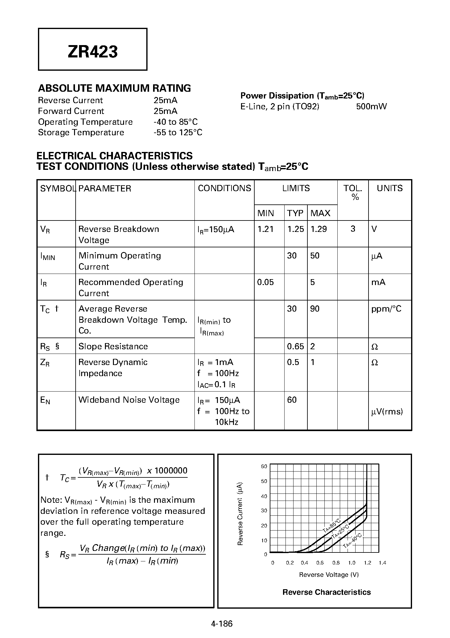 Datasheet ZR423 - PRECISION 1.25 VOLT MICROPOWER VOLTAGE REFERENCE page 2