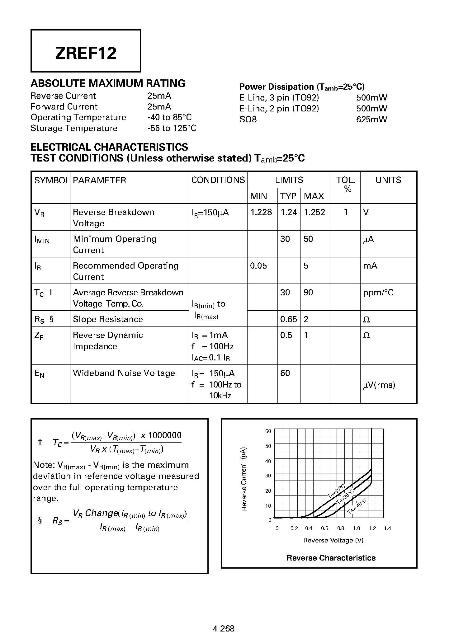 Datasheet ZREF12 - PRECISION 1.25 VOLT MICROPOWER VOLTAGE REFERENCE page 2