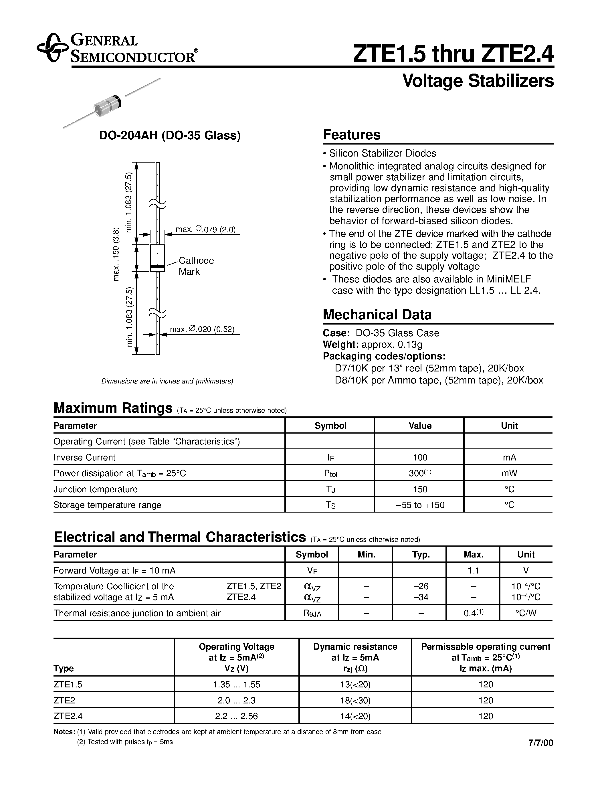 Datasheet ZTE1.5 - Voltage Stabilizers page 1