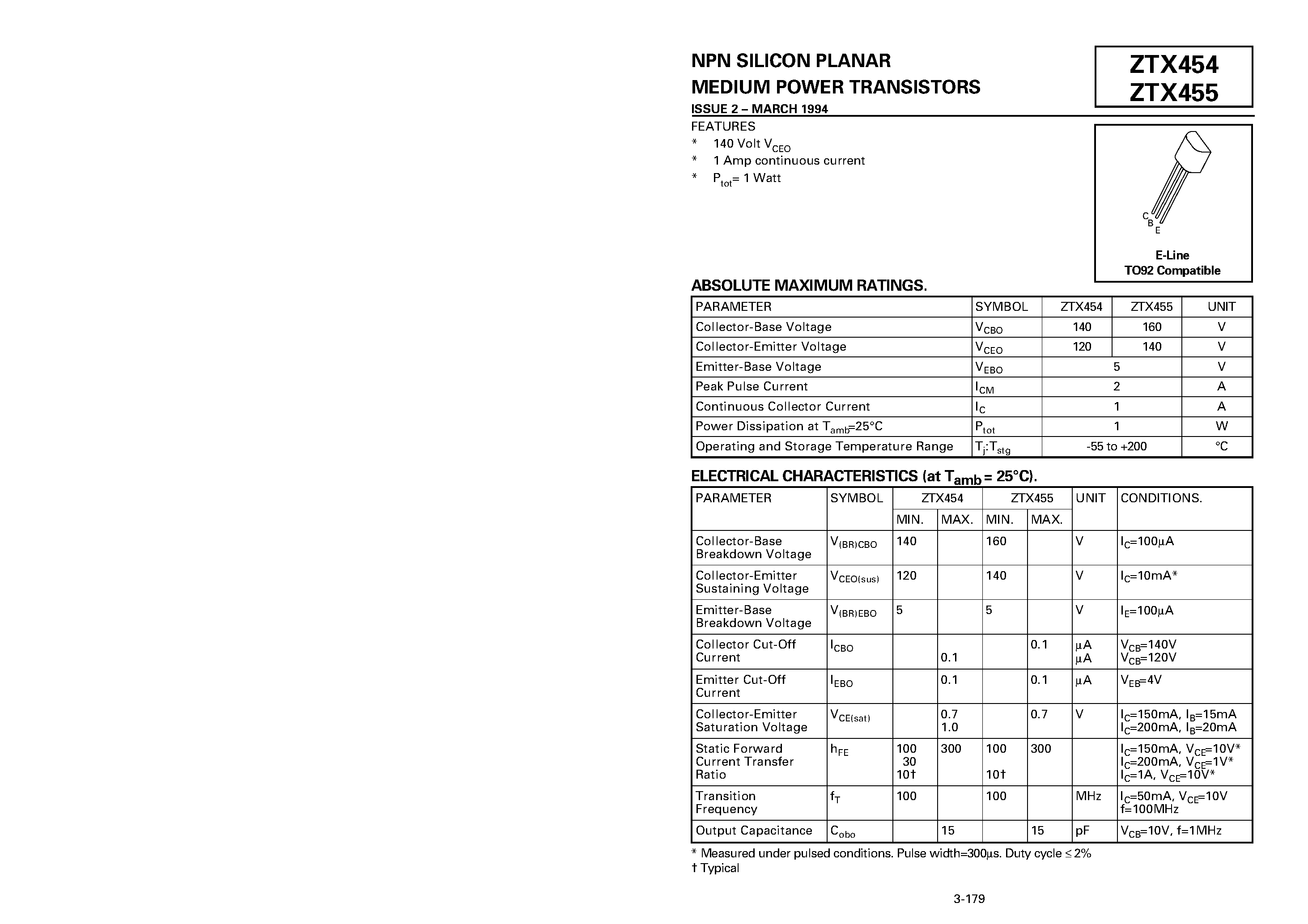 Datasheet ZTX455 page 1 Datasheet ZTX455 - NPN SILICON PLANAR MEDIUM POWER TRANSISTORS page 1