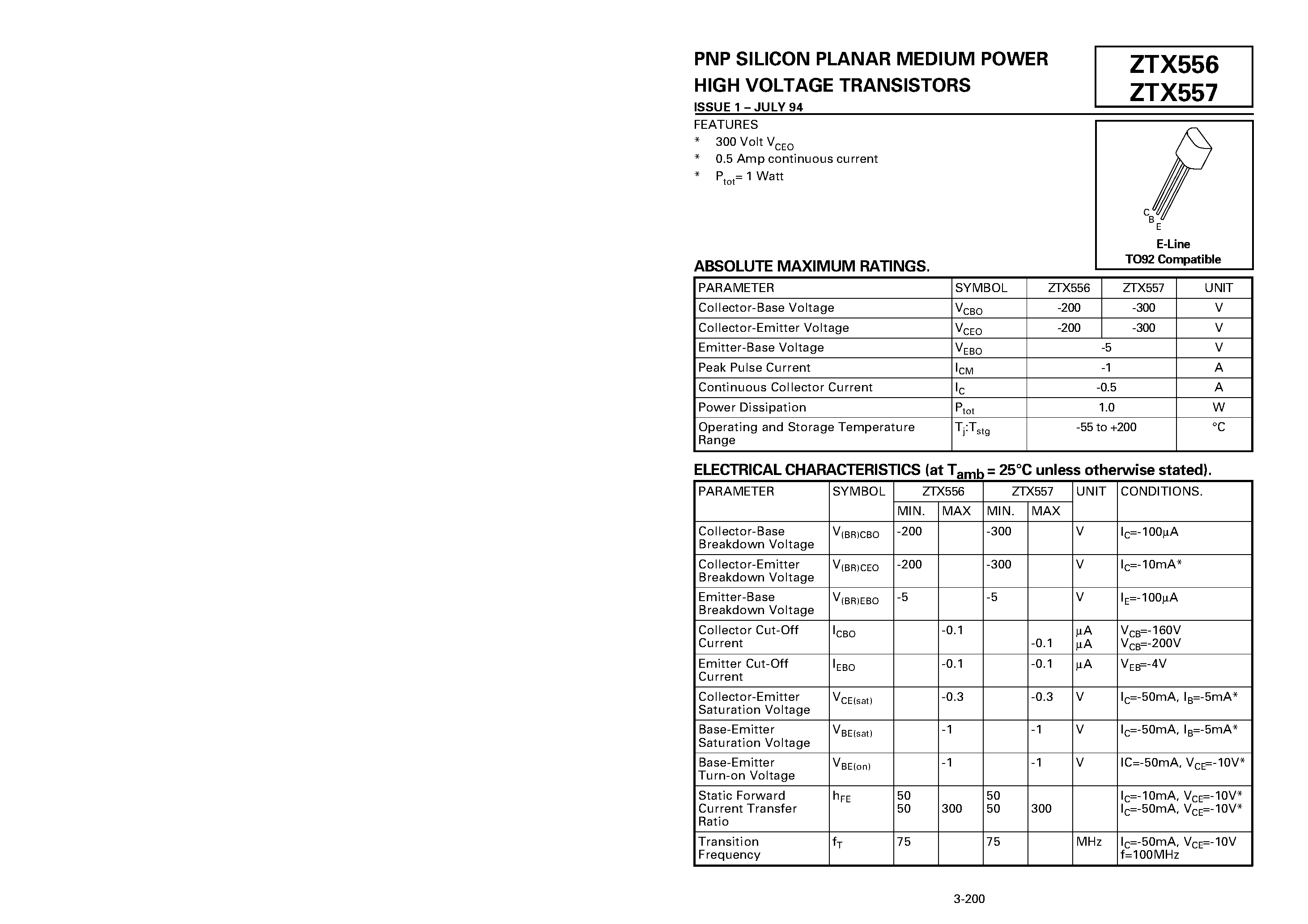 Datasheet ZTX556 page 1 Datasheet ZTX556 - PNP SILICON PLANAR MEDIUM POWER HIGH VOLTAGE TRANSISTORS page 1