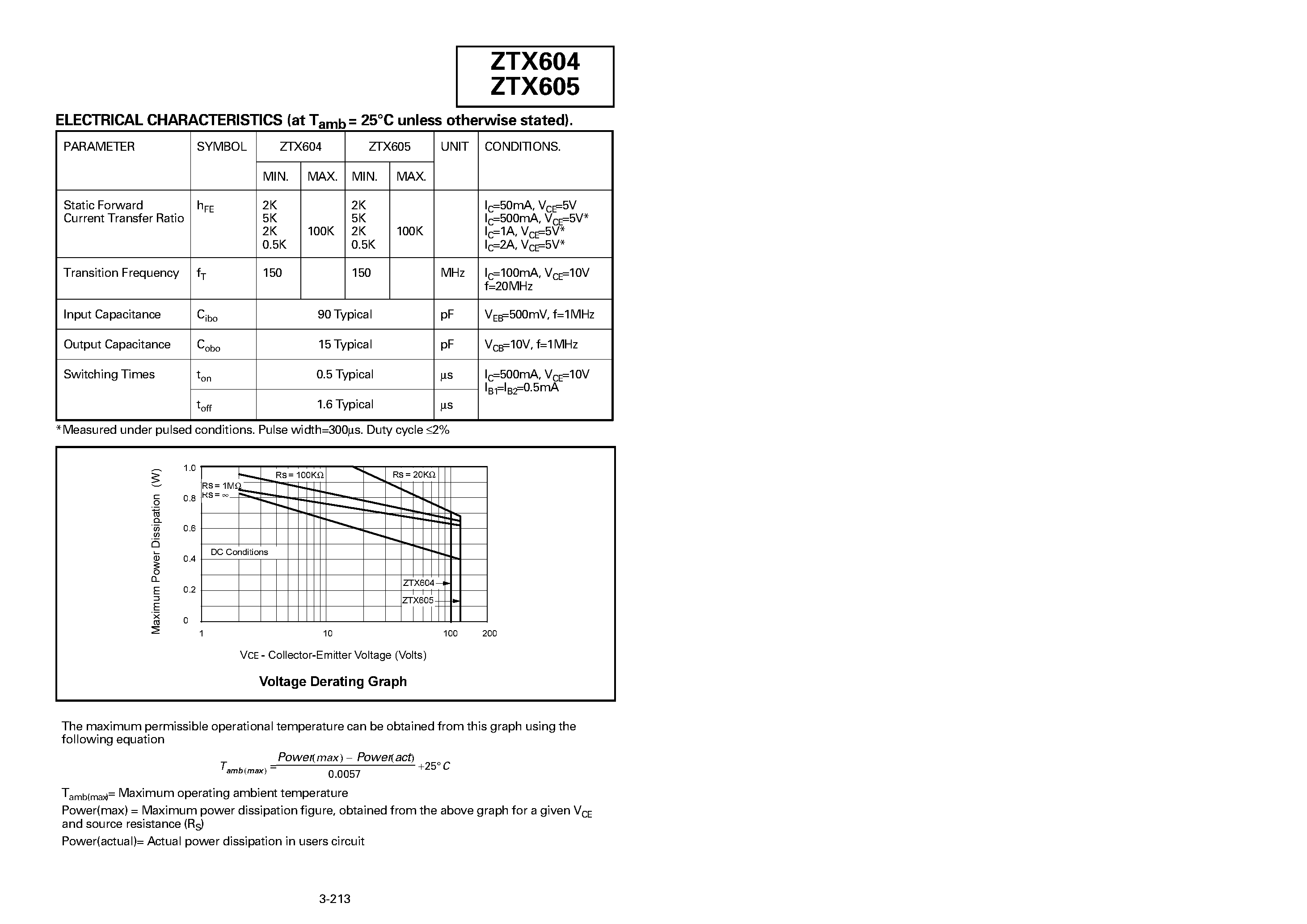 Datasheet ZTX604 page 2 Datasheet ZTX604 - NPN SILICON PLANAR MEDIUM POWER(DARLINGTON TRANSISTORS) page 2