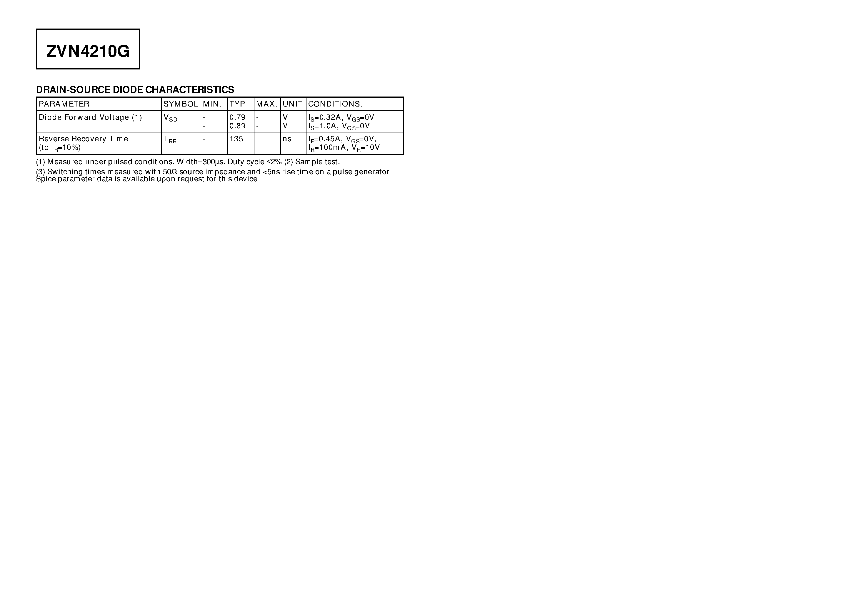 Datasheet ZVN4210G - N-CHANNEL ENHANCEMENT MODE VERTICAL DMOS FET page 2