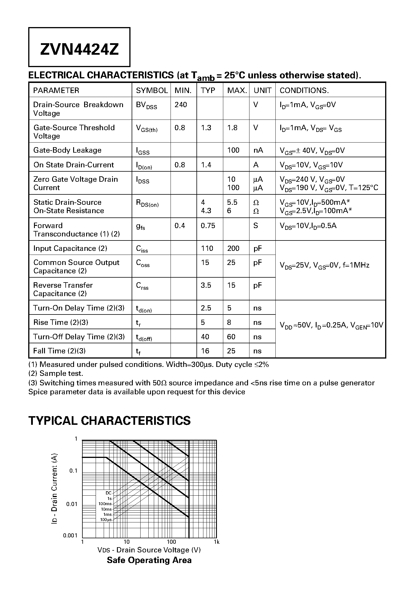 Datasheet ZVN4424Z - N-CHANNEL ENHANCEMENT MODE VERTICAL DMOS FET page 2
