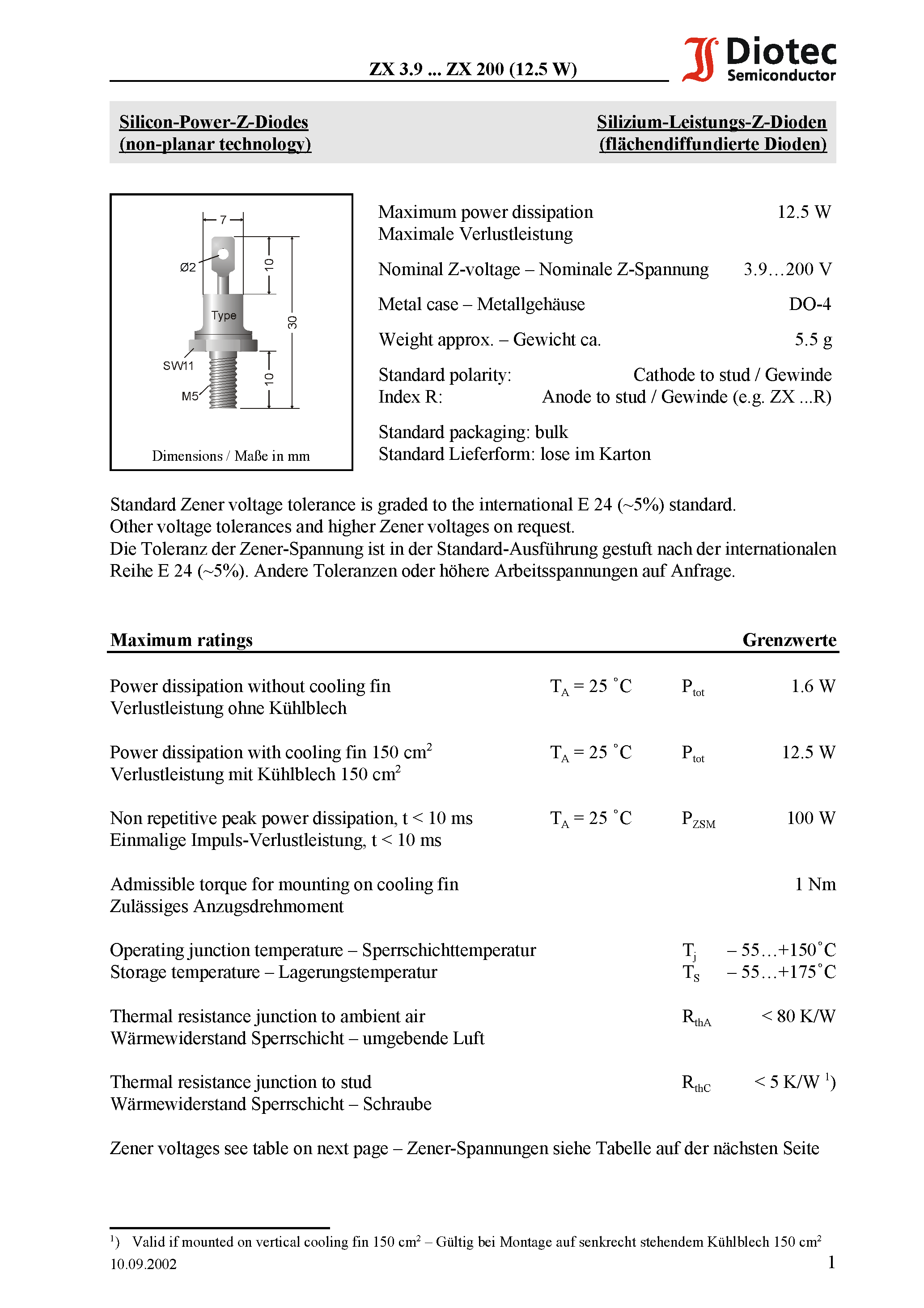 Datasheet ZX10 page 1 Datasheet ZX10 - Silicon-Power-Z-Diodes (non-planar technology) page 1