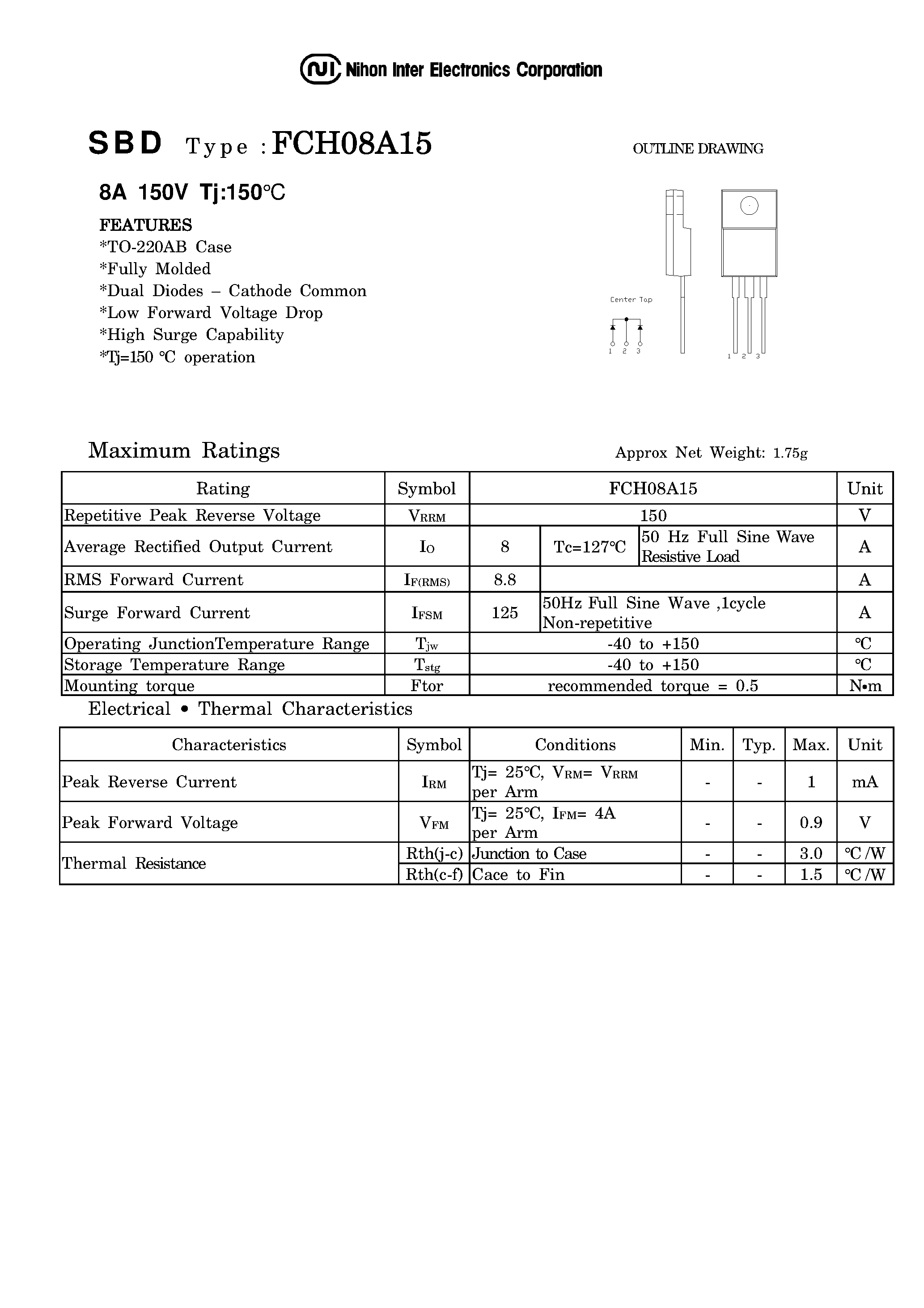 Даташит на микросхему FCH08A15 страница 1 Даташит FCH08A15 - SBD DUAL DIODES страница 1