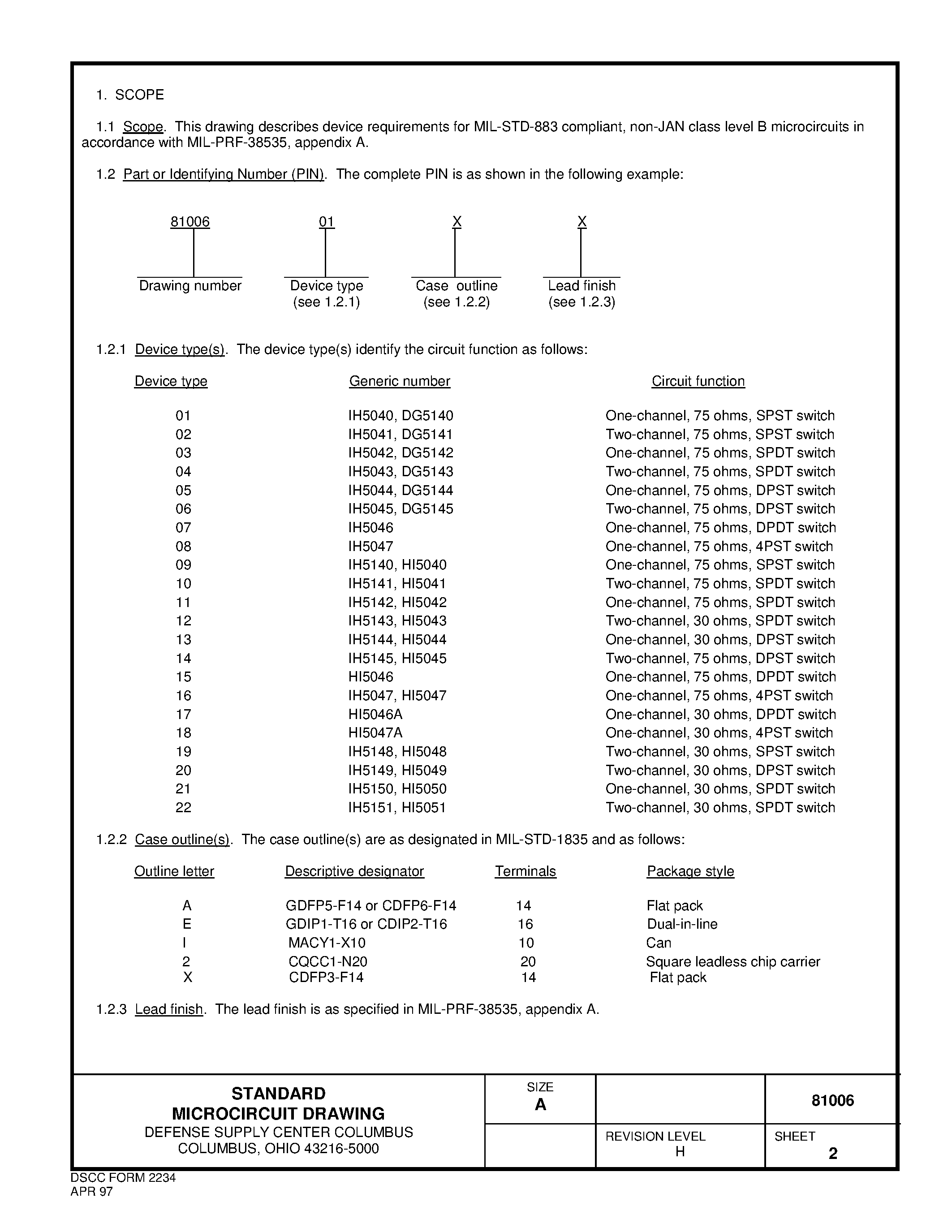 Datasheet 81006 page 2 Datasheet 81006 - High Level Analog Switches With Drivers/ Monolithic Silicon page 2