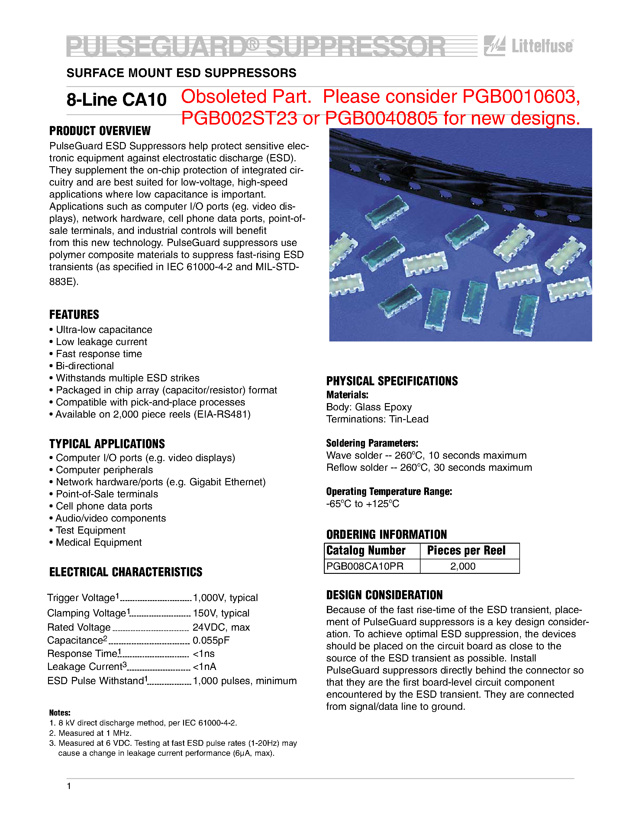 Datasheet CA10 page 1 Datasheet CA10 - SURFACE MOUNT ESD SUPPRESSORS/ 8-Line CA10 page 1