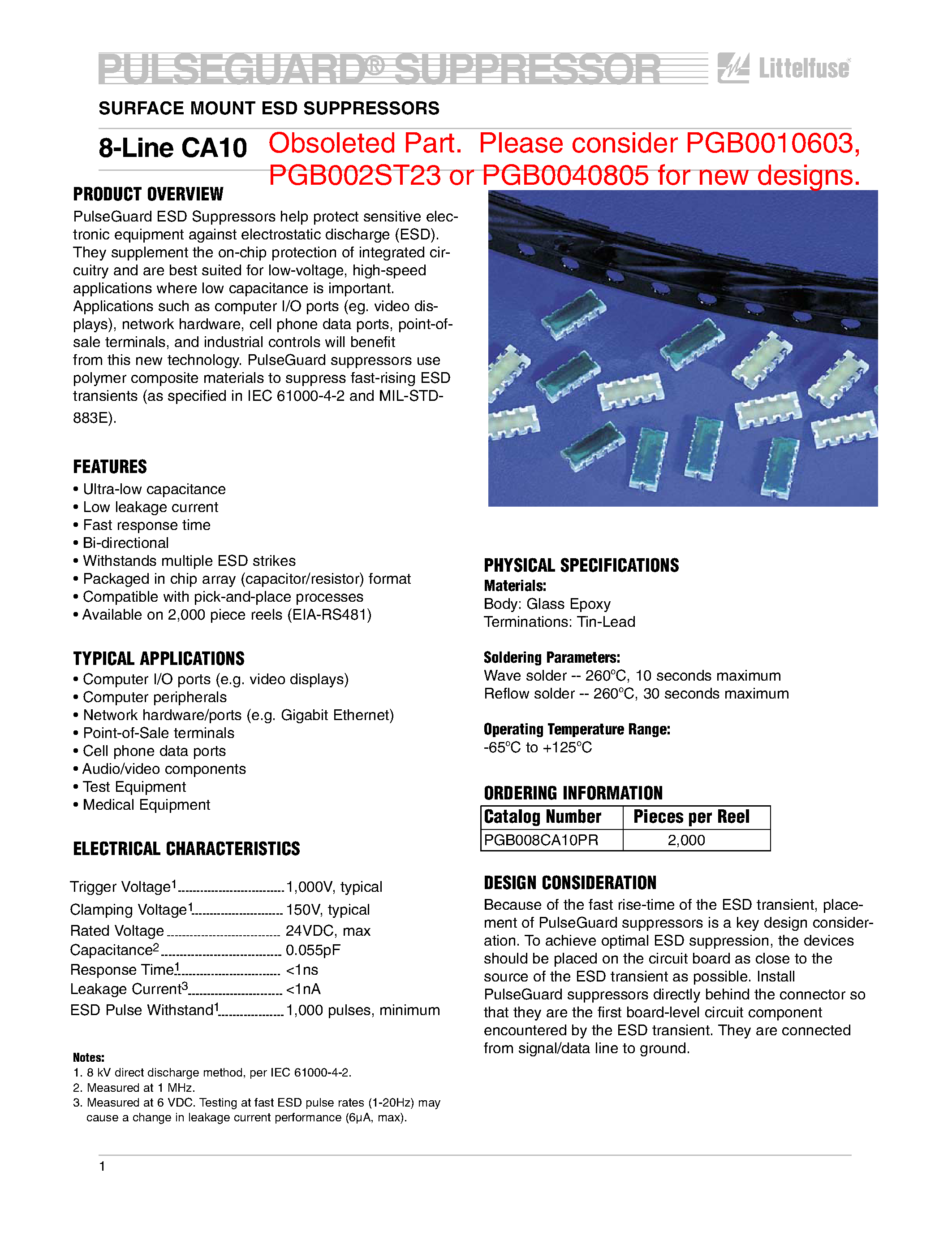 Datasheet CA10 - SURFACE MOUNT ESD SUPPRESSORS/ 8-Line CA10 page 1