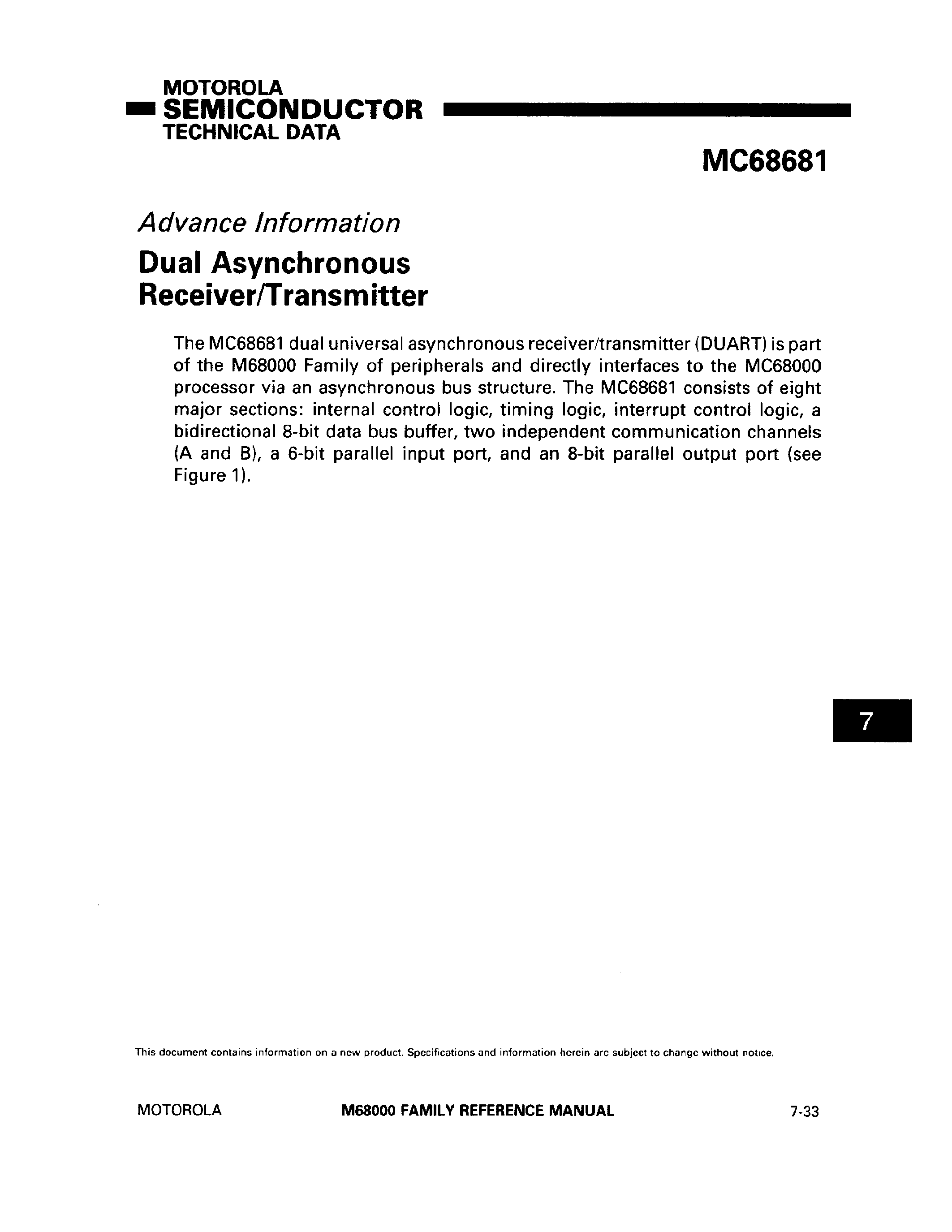 Datasheet MC68681 - Dual Asynchronous Receiver/Transmitter page 1