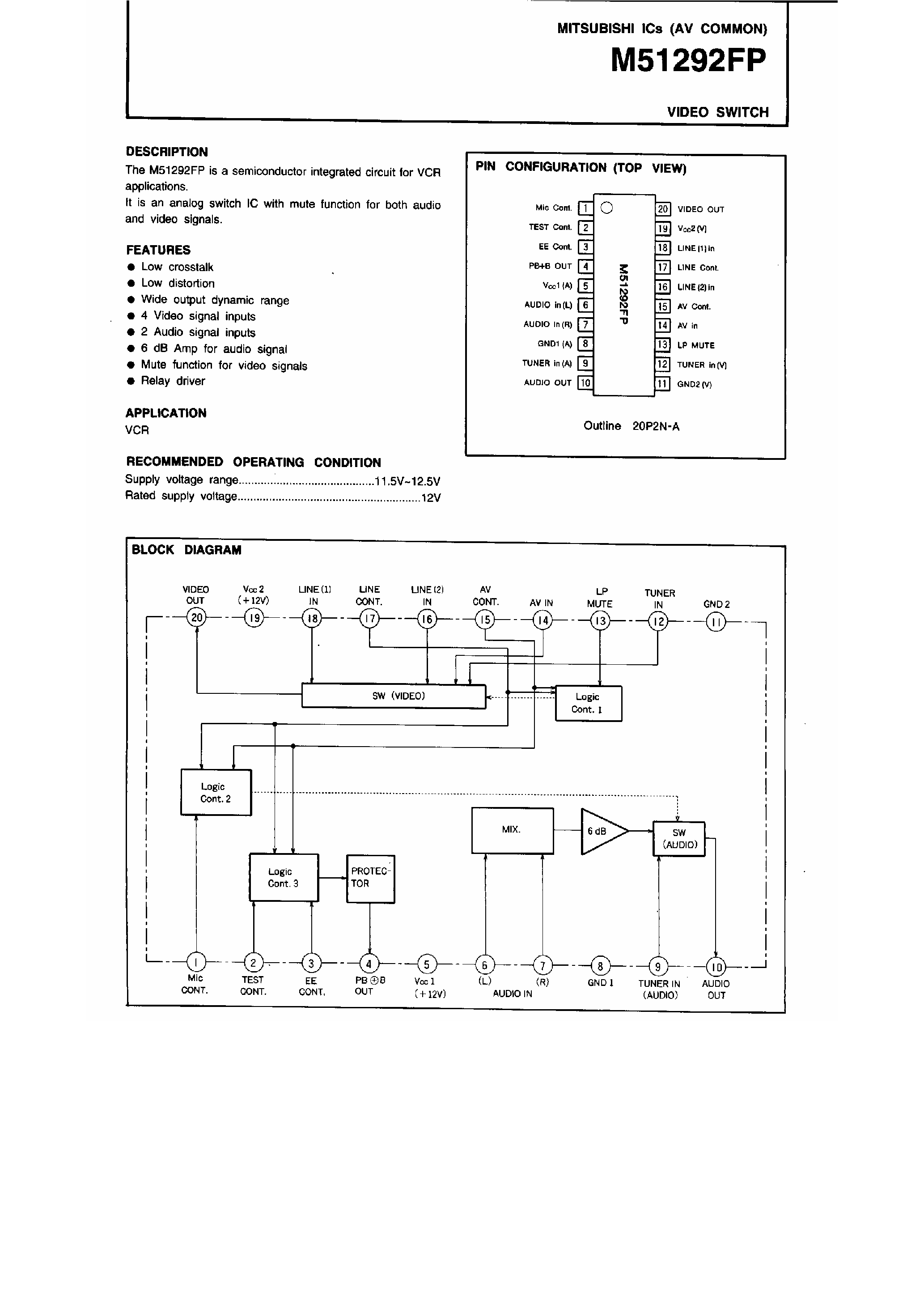 Datasheet M51292 page 1 Datasheet M51292 - Video Switch page 1