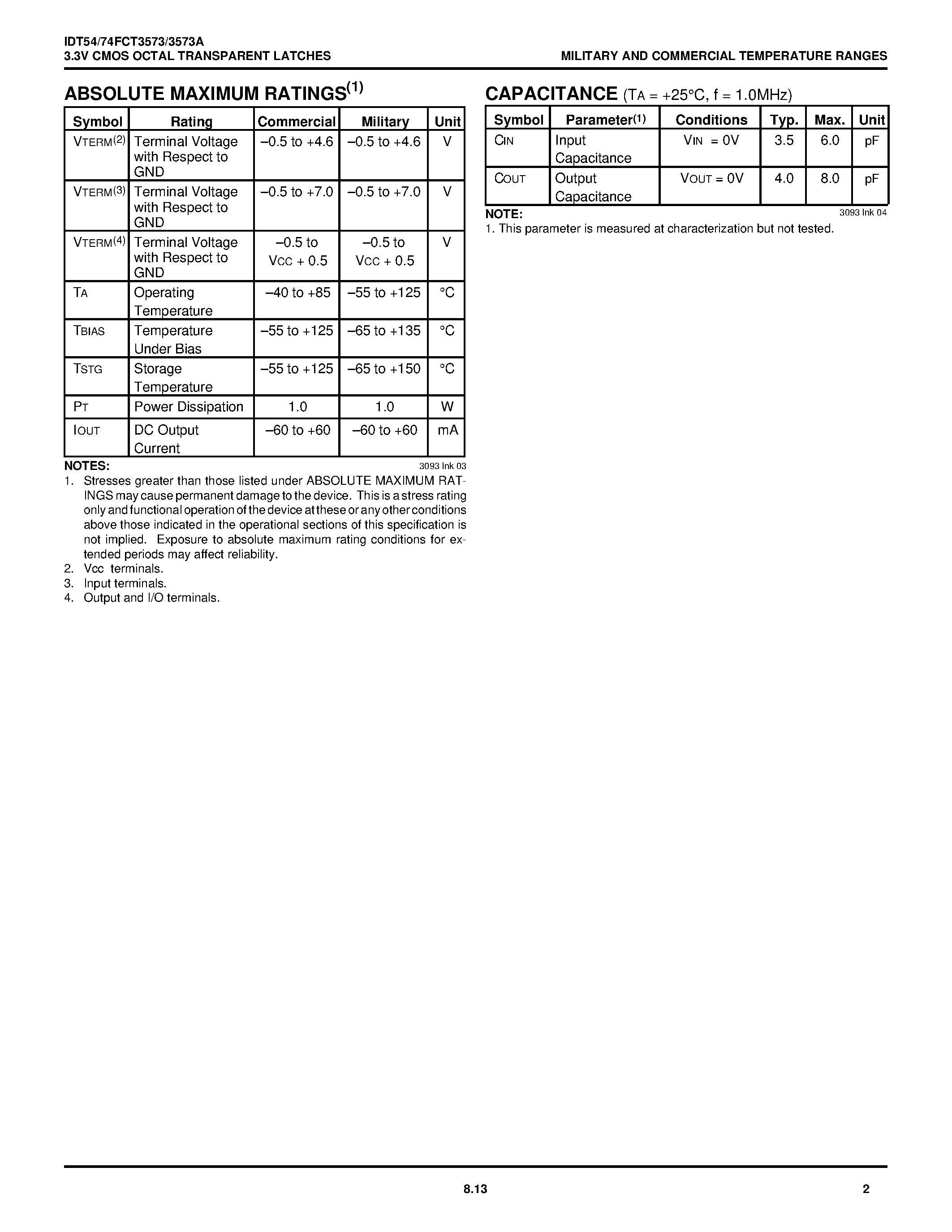 Datasheet IDT74FCT3573 - 3.3V CMOS OCTAL TRANSPARENT LATCHES page 2