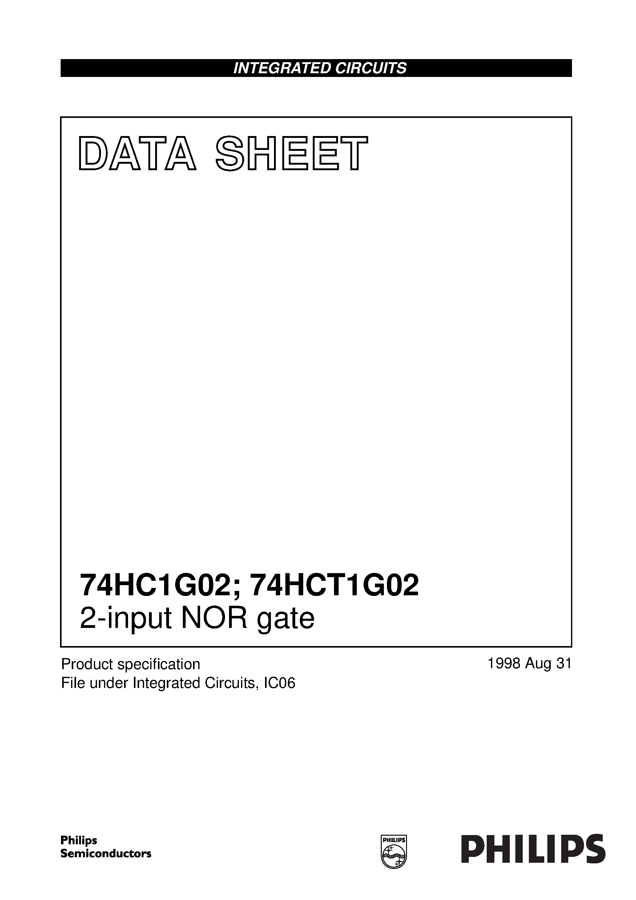 Datasheet 74HCT1G02GW page 1 Datasheet 74HCT1G02GW - 2-input NOR gate page 1