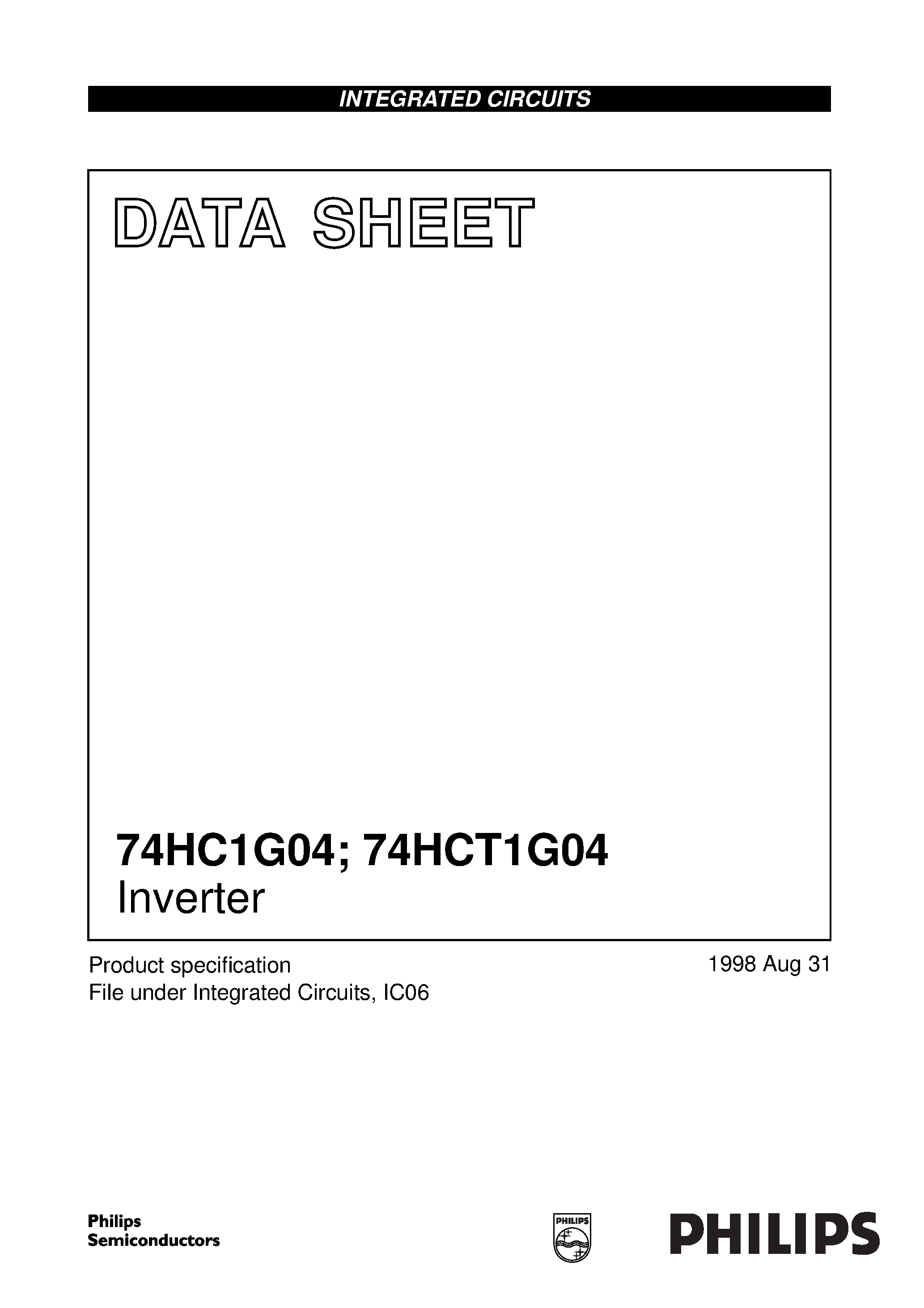 Datasheet 74HCT1G04 page 1 Datasheet 74HCT1G04 - Inverter page 1