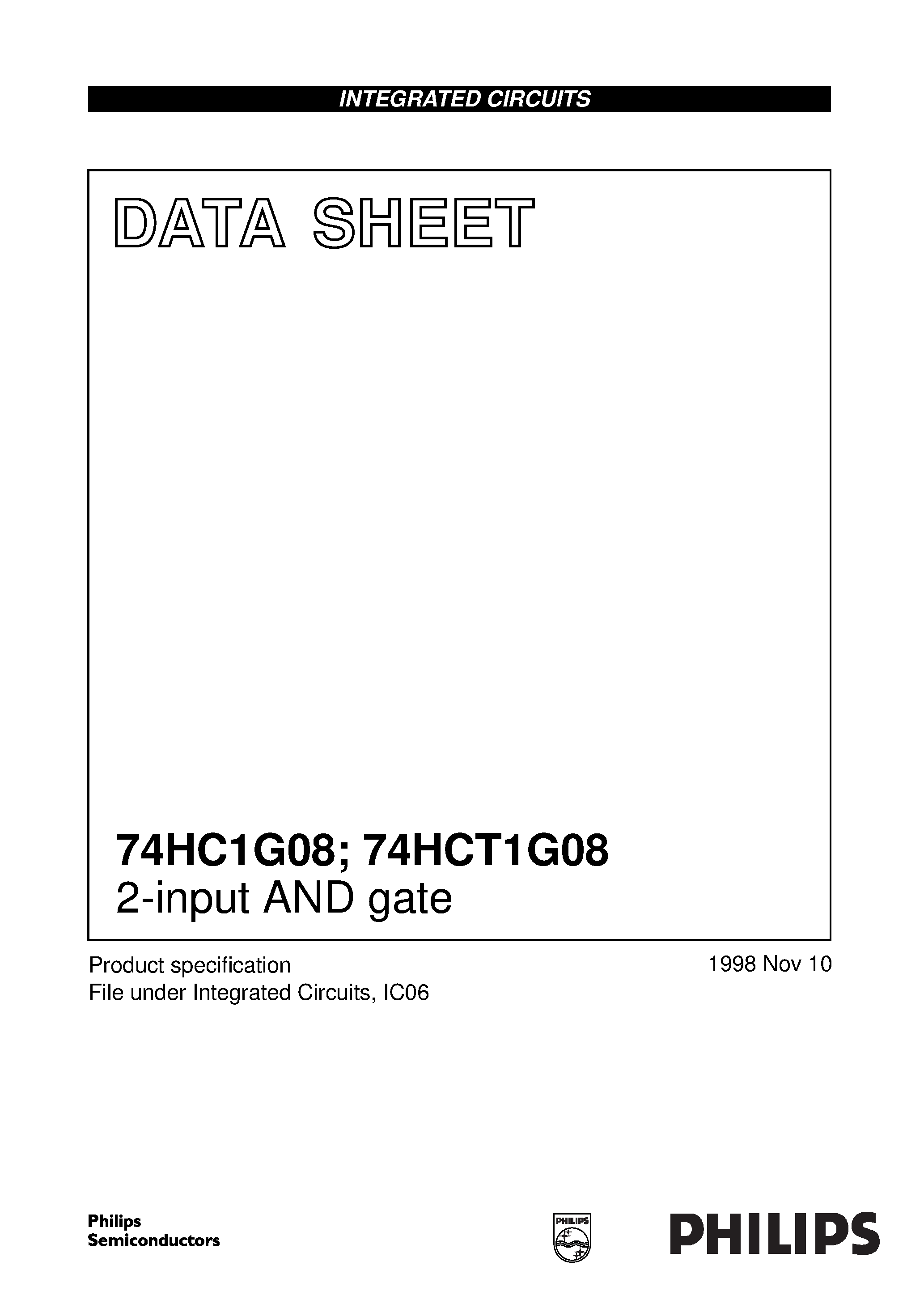 Datasheet 74HCT1G08 page 1 Datasheet 74HCT1G08 - 2-input AND gate page 1