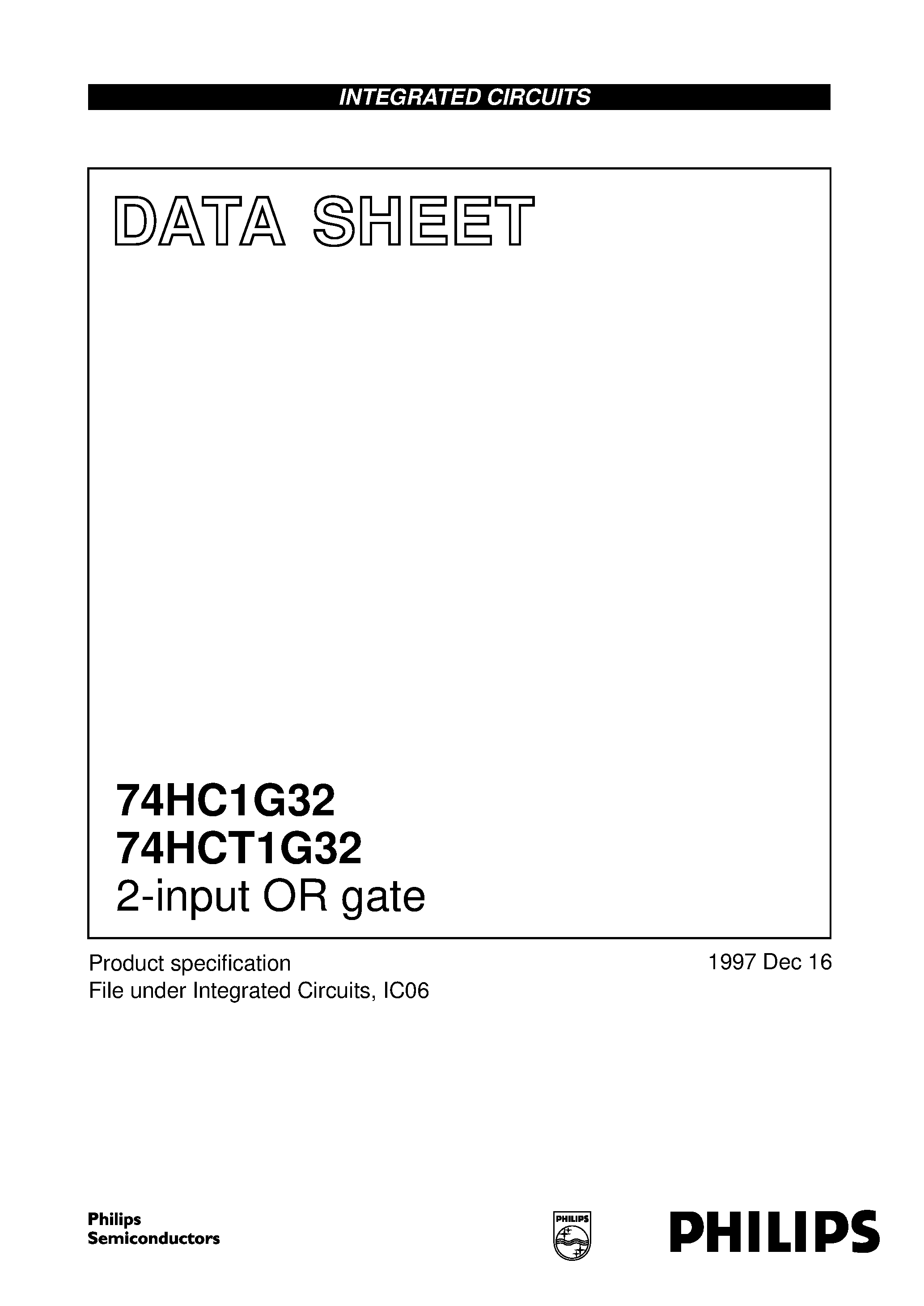 Datasheet 74HCT1G32 page 1 Datasheet 74HCT1G32 - 2-input OR gate page 1
