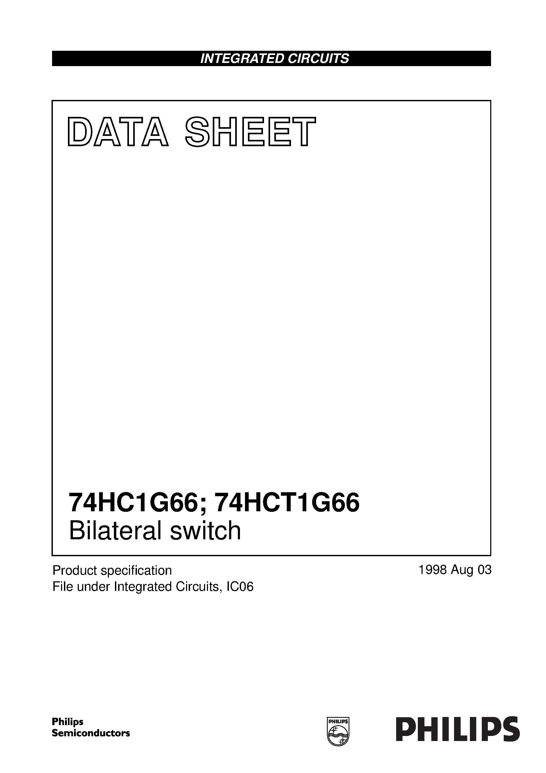 Datasheet 74HCT1G66GW page 1 Datasheet 74HCT1G66GW - Bilateral switch page 1