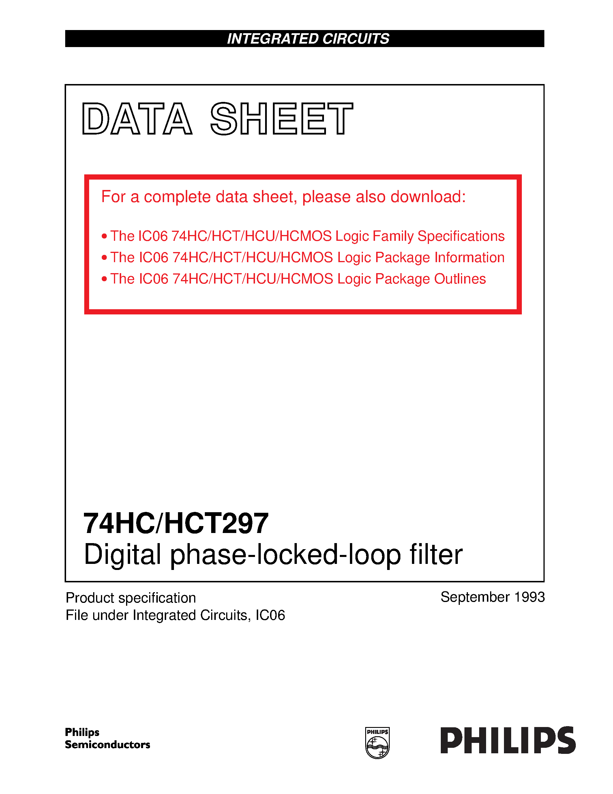 Datasheet 74HCT297 page 1 Datasheet 74HCT297 - Digital phase-locked-loop filter page 1