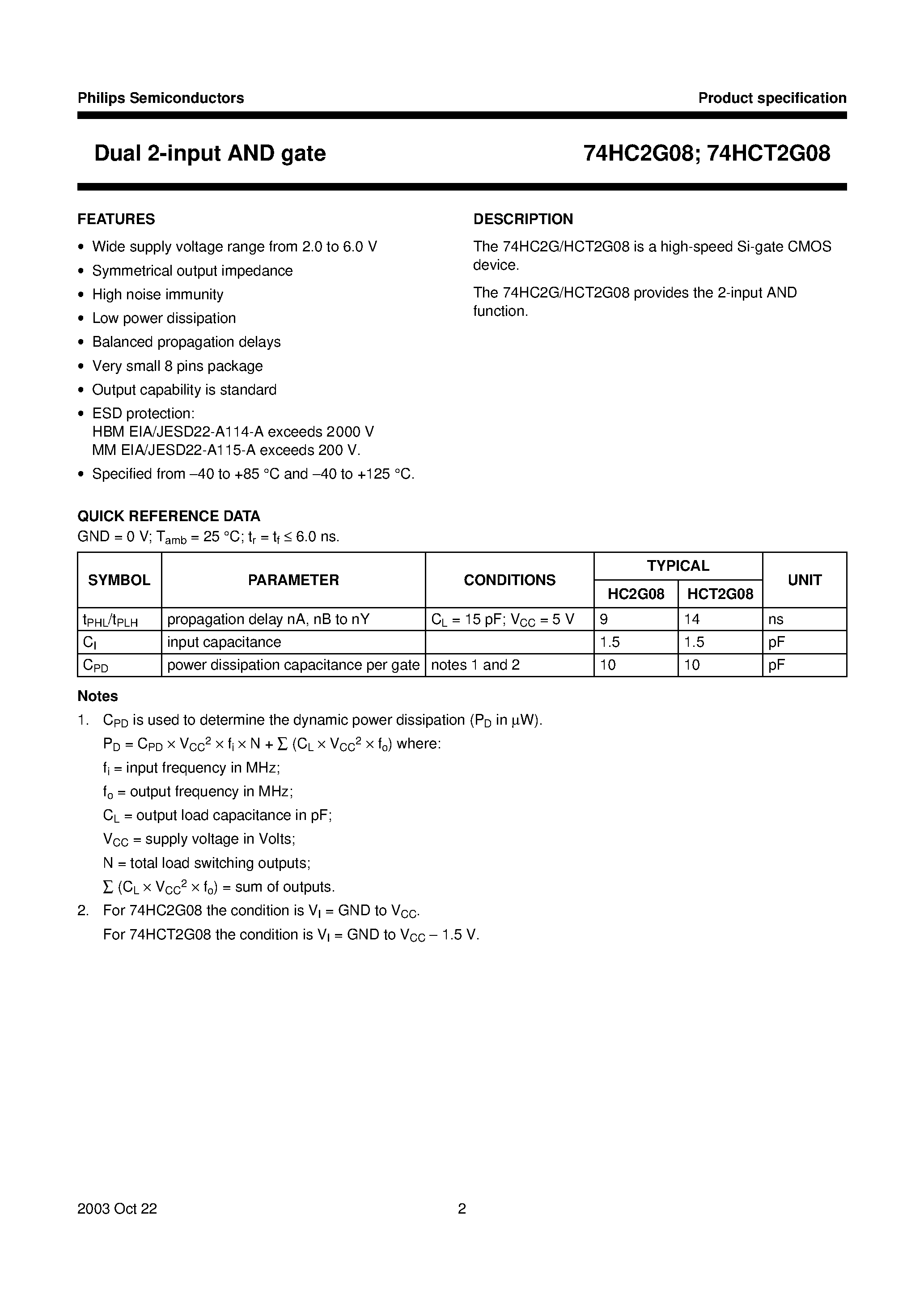 Datasheet 74HCT2G08 page 2 Datasheet 74HCT2G08 - Dual 2-input AND gate page 2
