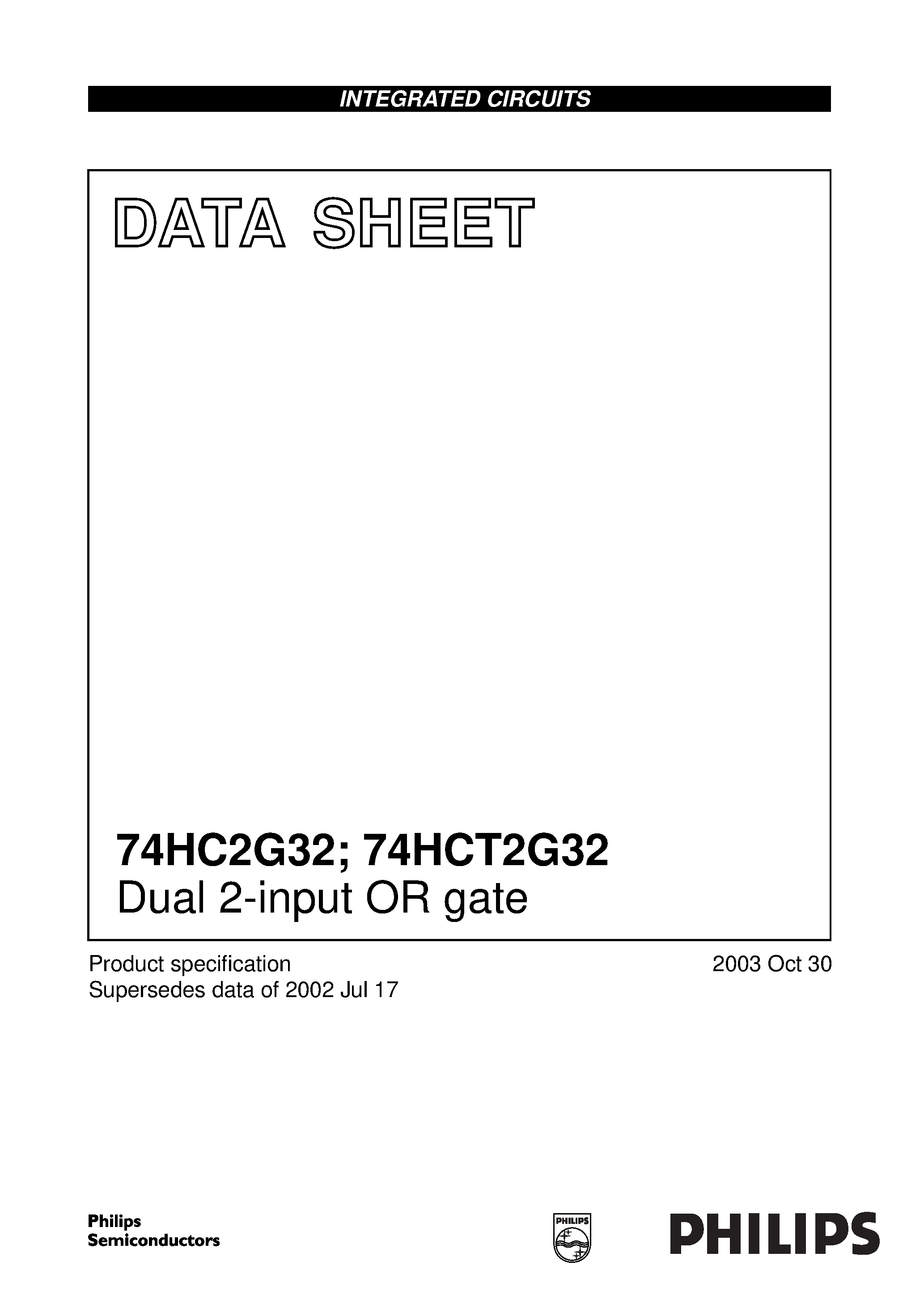 Datasheet 74HCT2G32 page 1 Datasheet 74HCT2G32 - Dual 2-input OR gate page 1