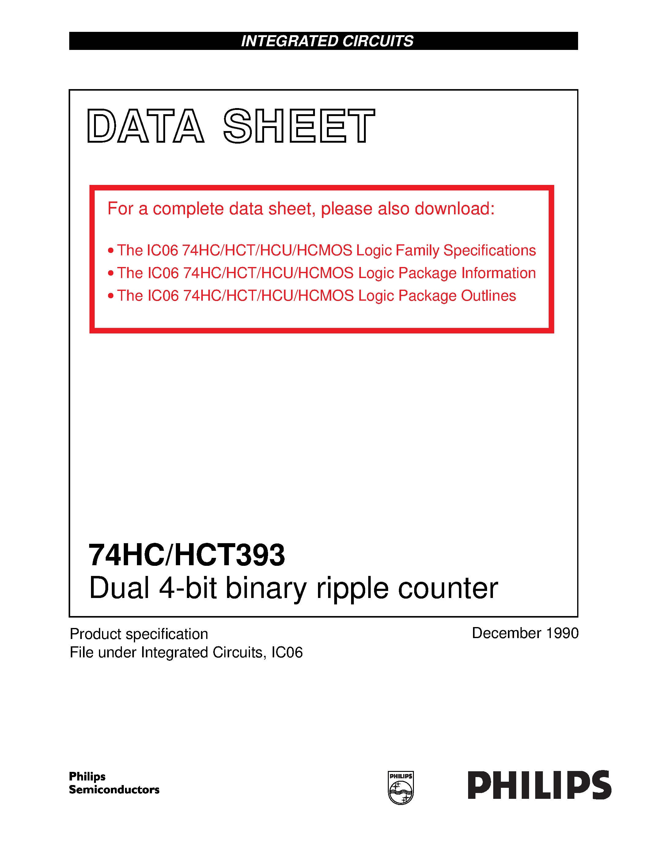 Даташит на микросхему 74HCT393 страница 1 Даташит 74HCT393 - Dual 4-bit binary ripple counter страница 1