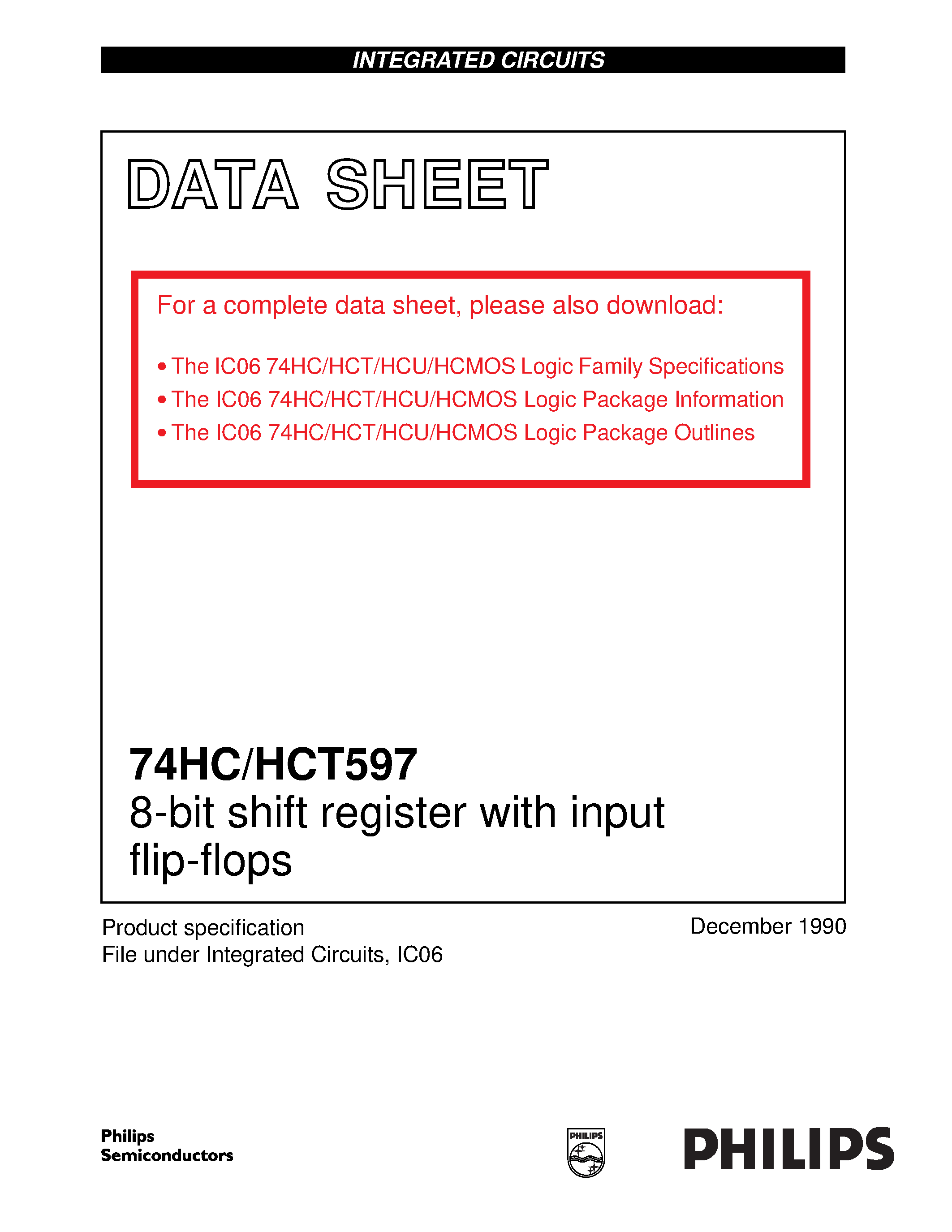 Datasheet 74HCT597 - 8-bit shift register with input flip-flops page 1