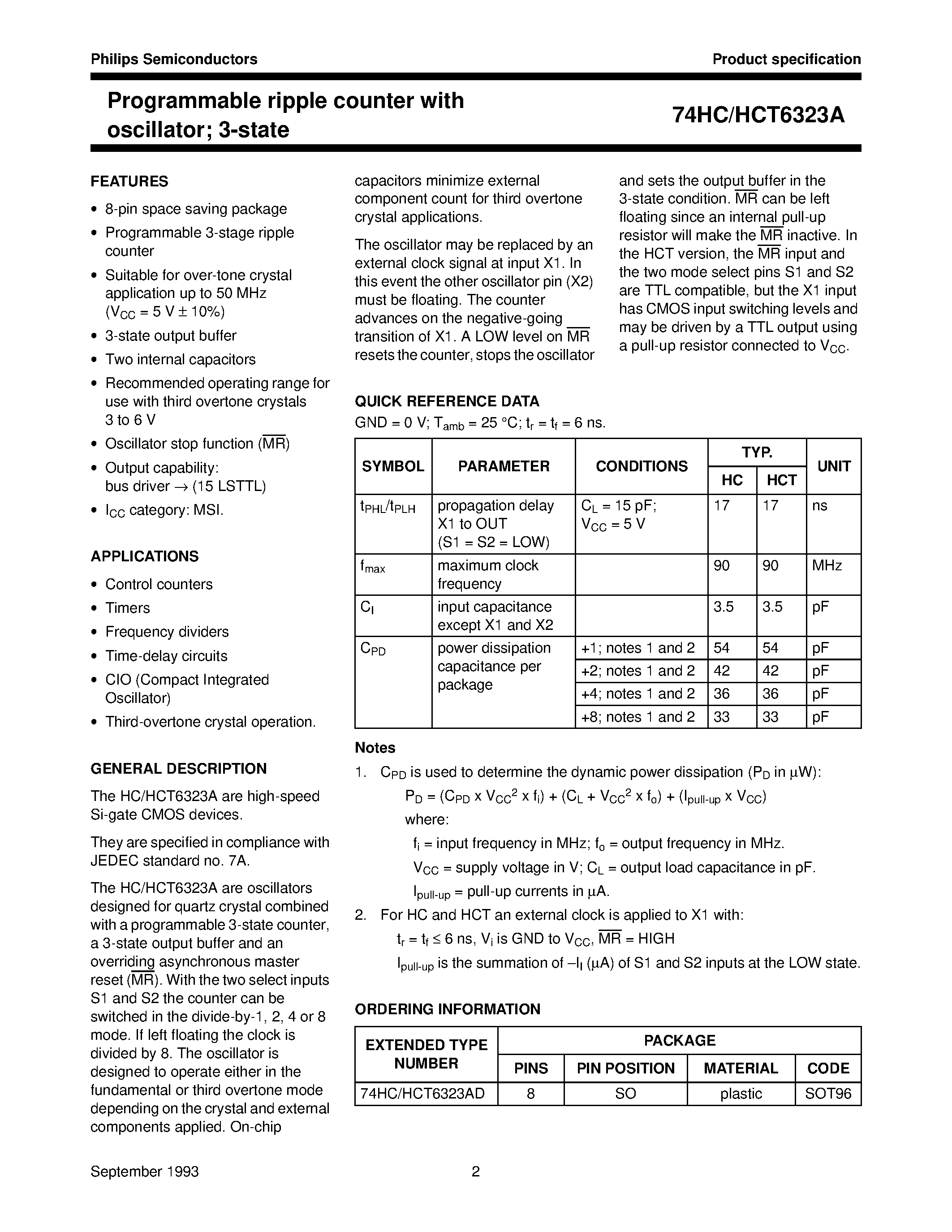 Datasheet 74HCT6323AD - Programmable ripple counter with oscillator; 3-state page 2