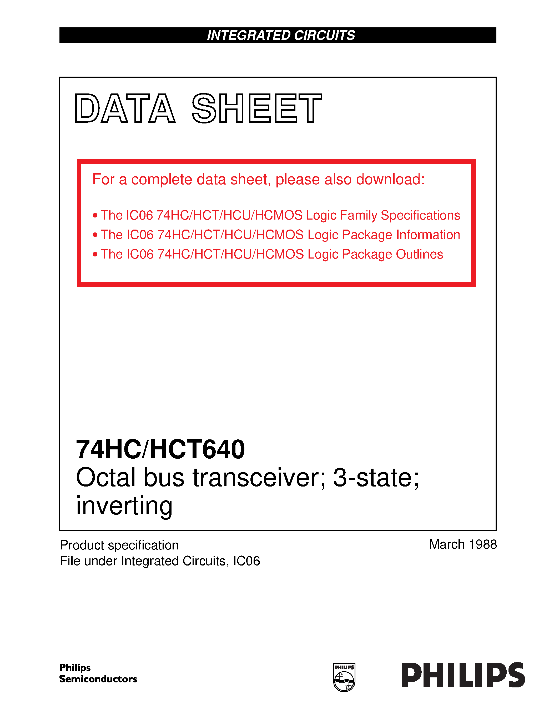 Datasheet 74HCT640 - Octal bus transceiver; 3-state; inverting page 1