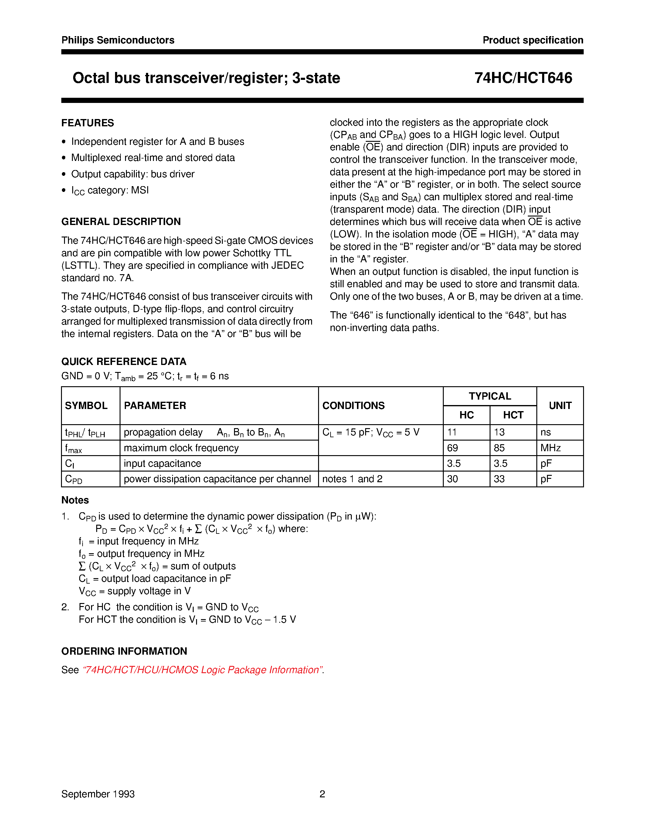 Datasheet 74HCT646 - Octal bus transceiver/register; 3-state page 2