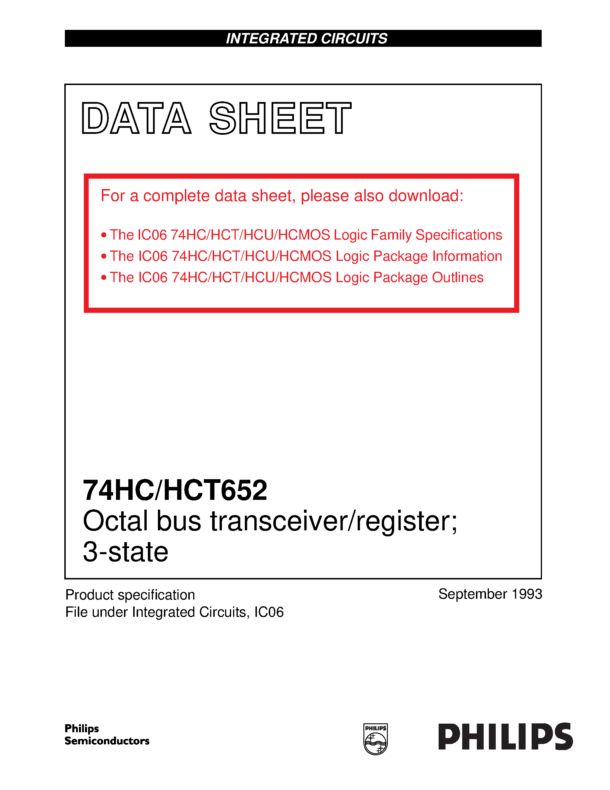 Datasheet 74HCT652D - Octal bus transceiver/register; 3-state page 1