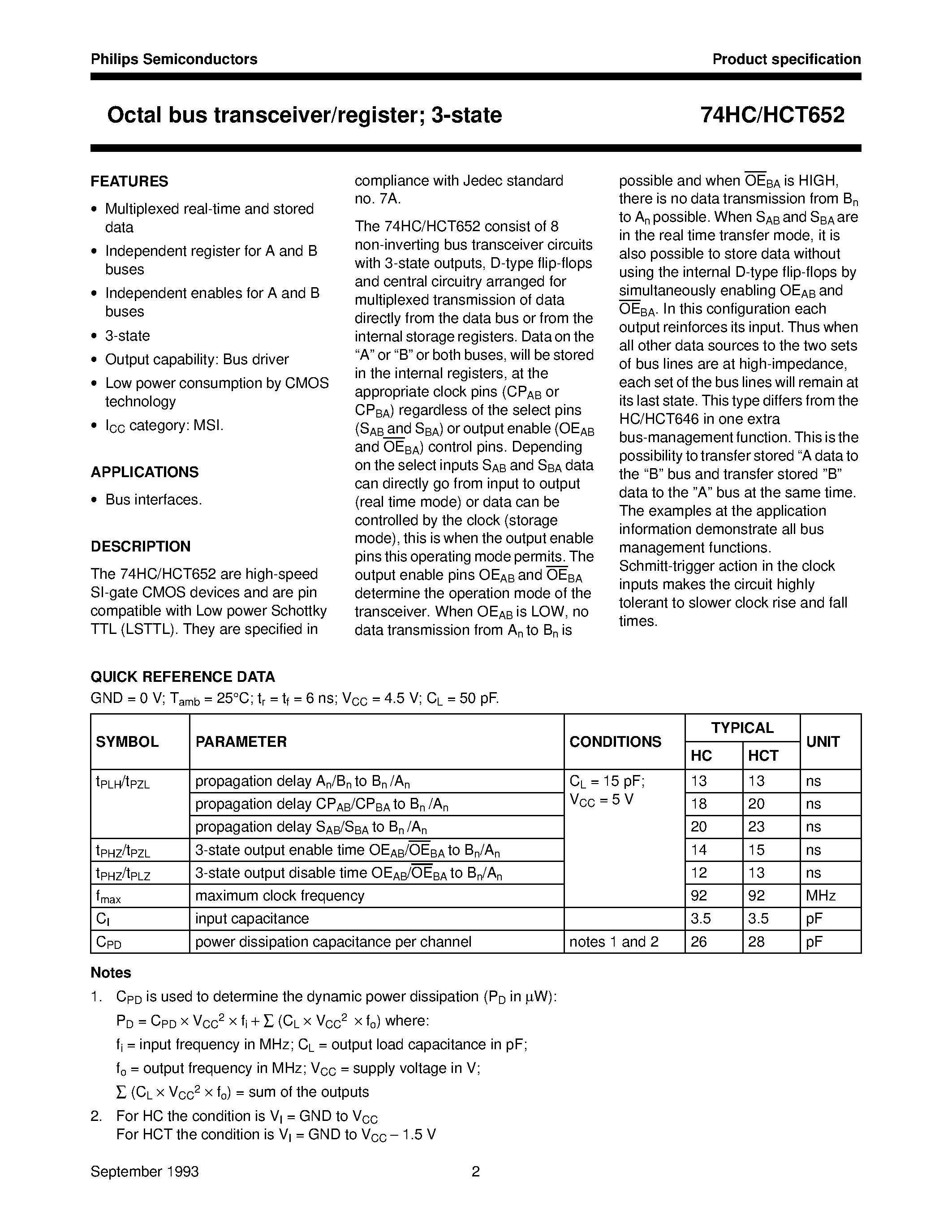 Datasheet 74HCT652N - Octal bus transceiver/register; 3-state page 2