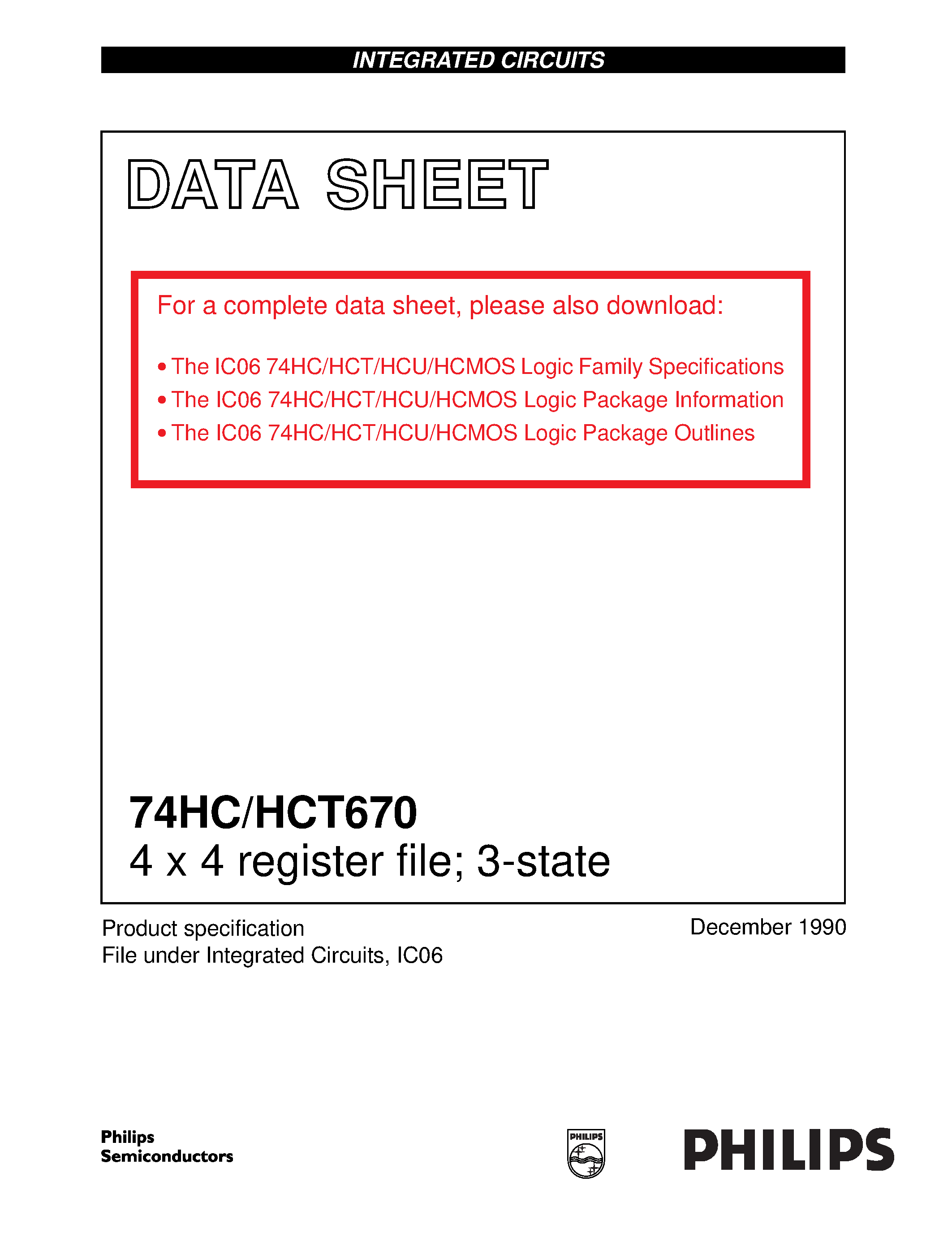 Datasheet 74HCT670 - 4 x 4 register file; 3-state page 1