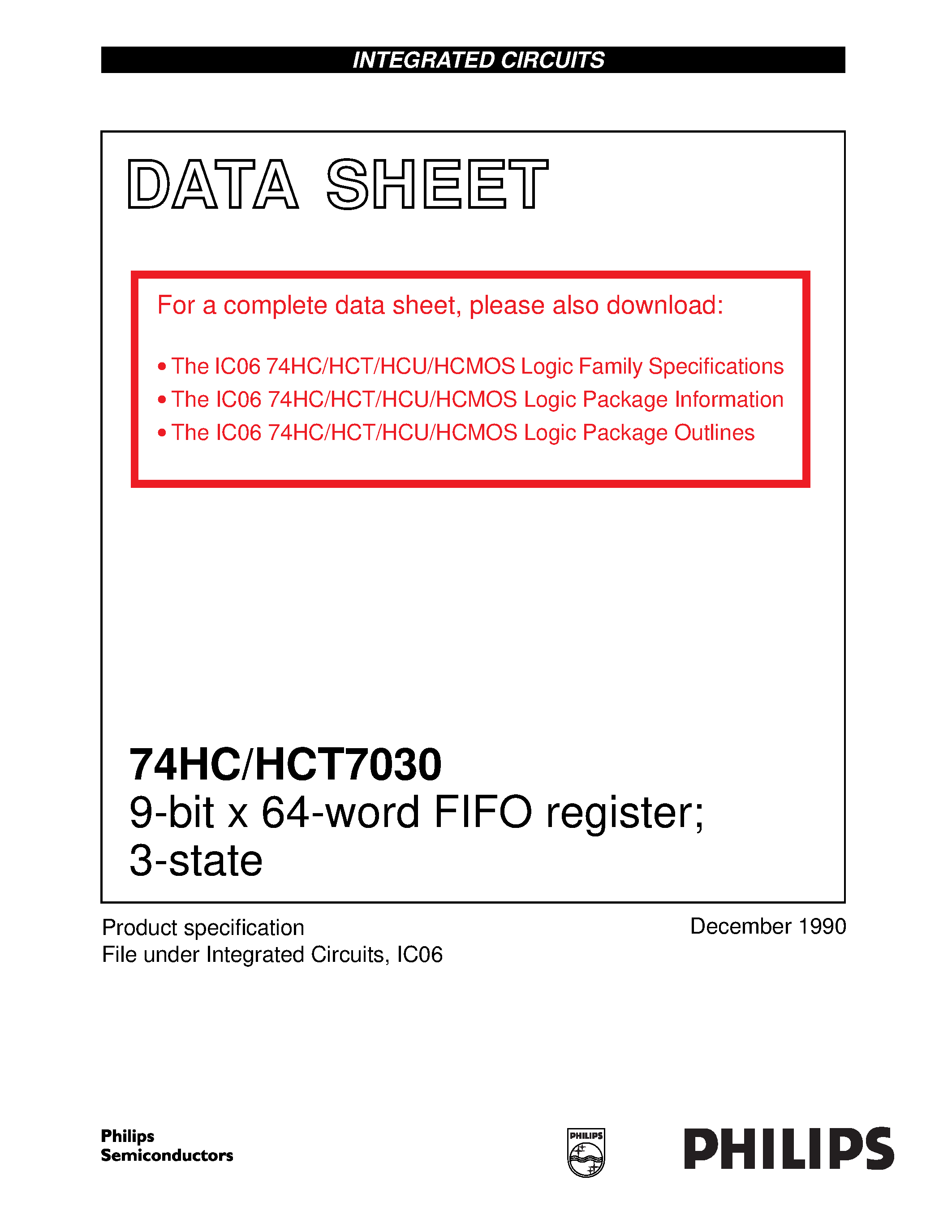 Даташит 74HCT7030 - 9-bit x 64-word FIFO register; 3-state страница 1