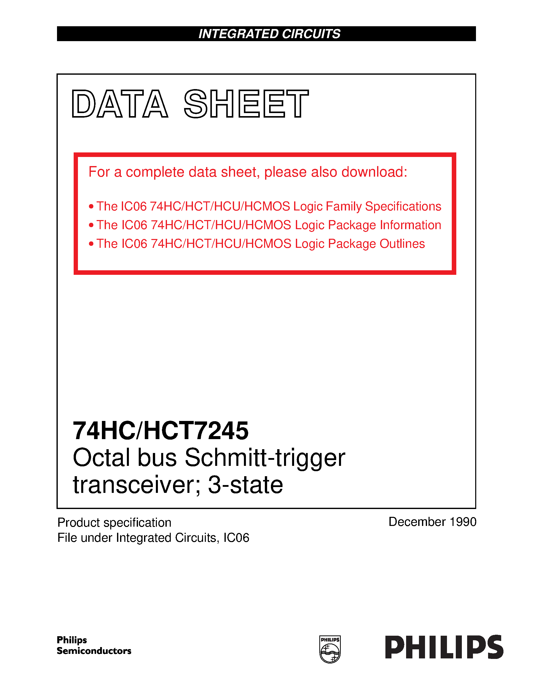 Даташит 74HCT7245 - Octal bus Schmitt-trigger transceiver; 3-state страница 1