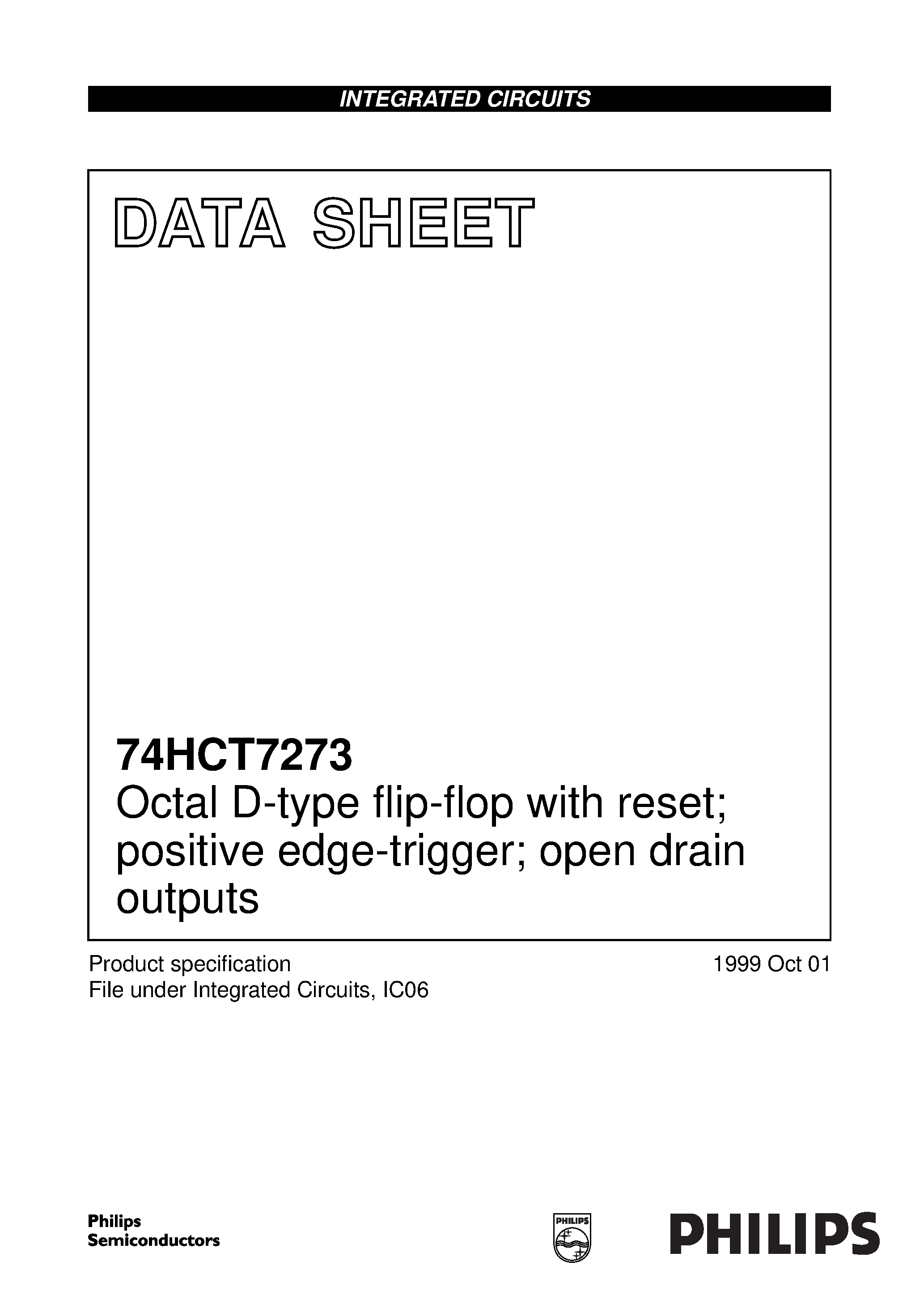 Datasheet 74HCT7273N - Octal D-type flip-flop with reset; positive edge-trigger; open drain outputs page 1